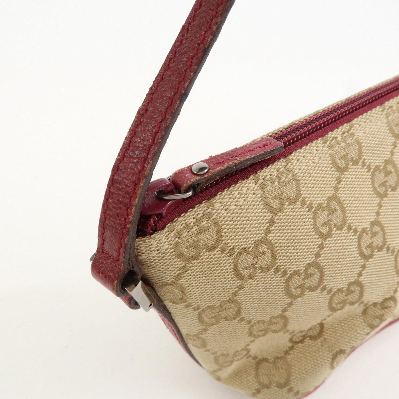 GUCCI Boat Bag GG Canvas Leather Shoulder Bag Beige Pink 07198