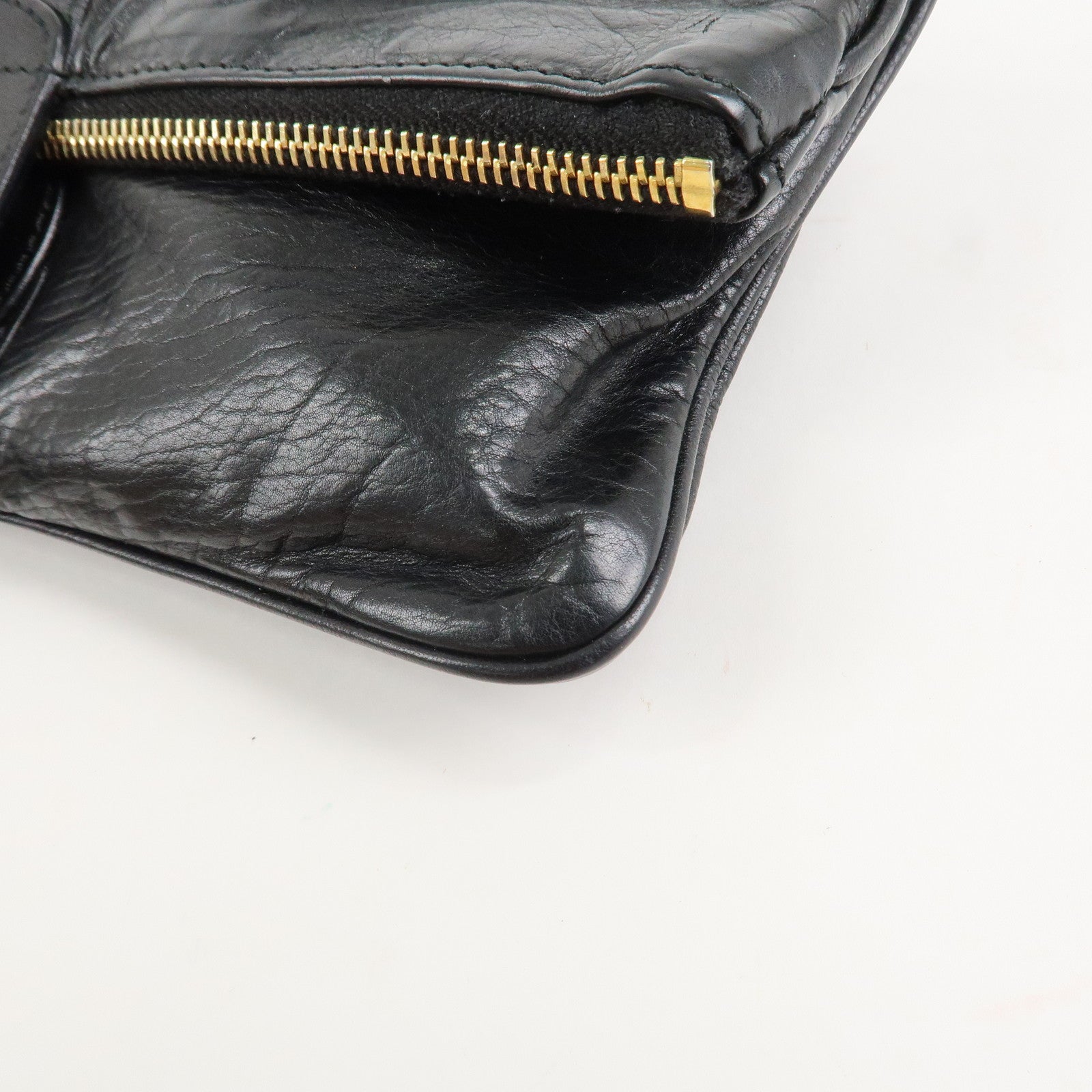 GUCCI Bamboo Leather Clutch Bag Black Gold Hardware 218496 Used