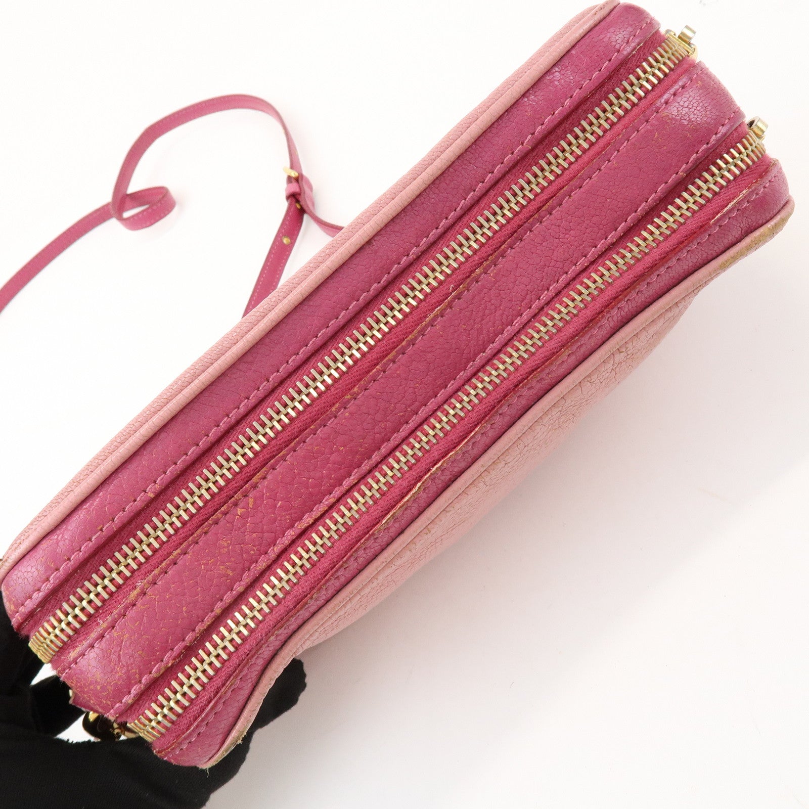 MIU MIU Logo Madras Leather Shoulder Bag Crossbody Bag Pink RT0539