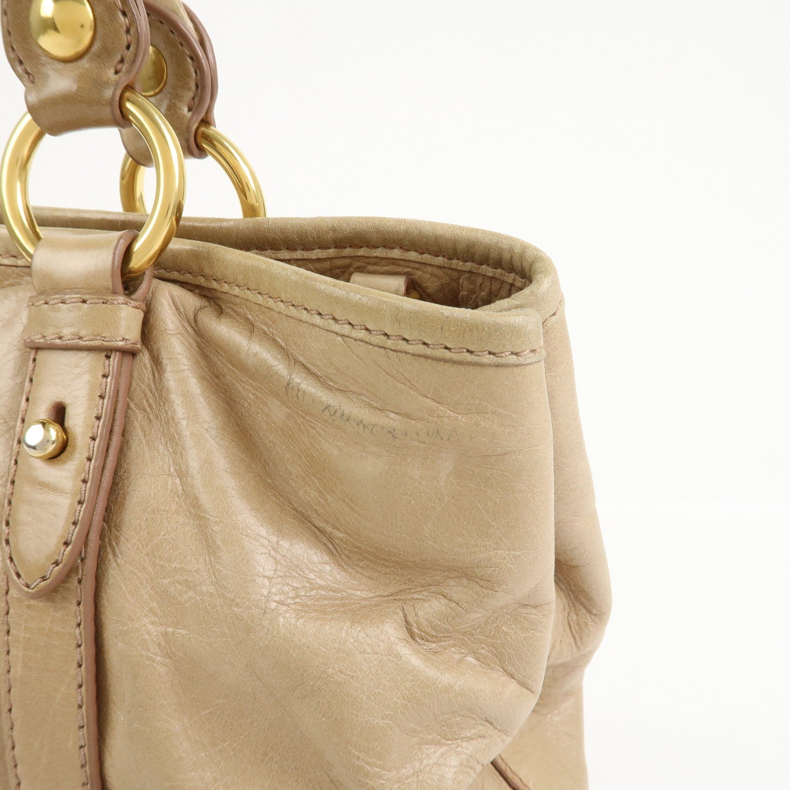 MIU MIU Leather 2Way Bag Hand Bag Shoulder Bag Beige