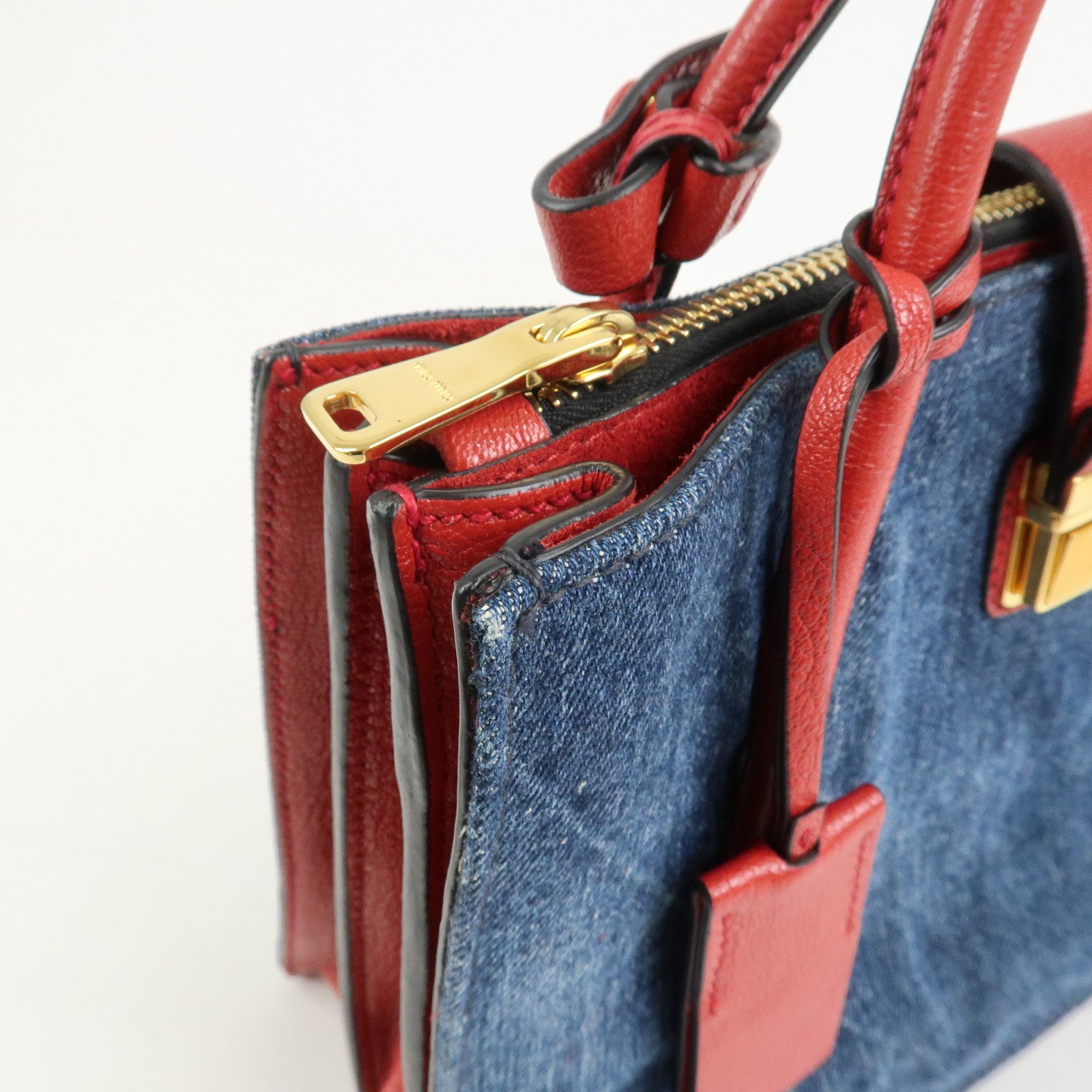 MIU MIU Denim Leather Denim 2Way Bag Hand Bag Shoulder Bag RN1104