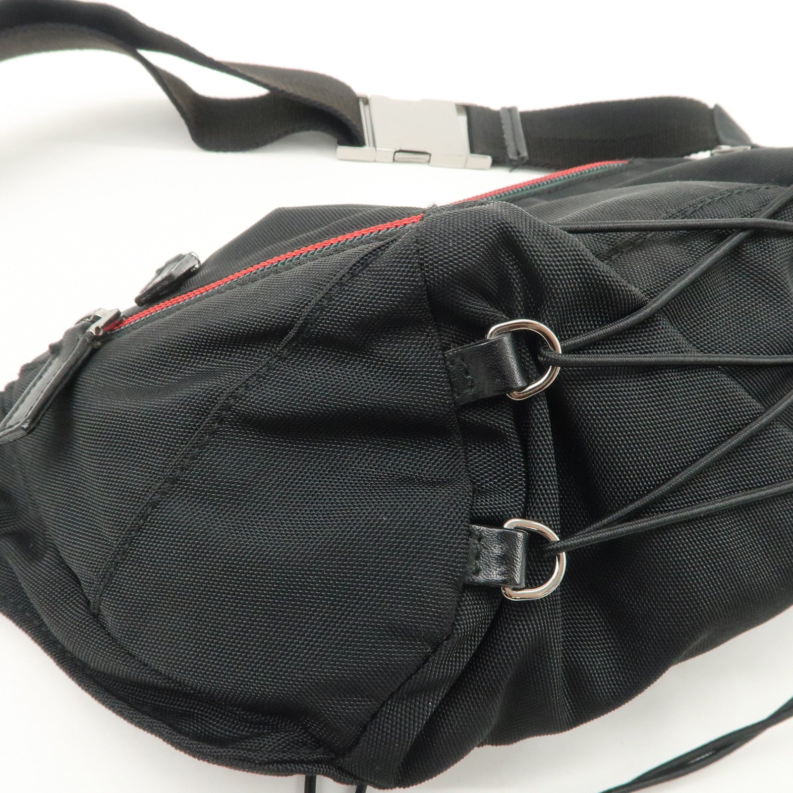 GUCCI Sherry Nylon Leather Body Bag Waist Bag Black 122350