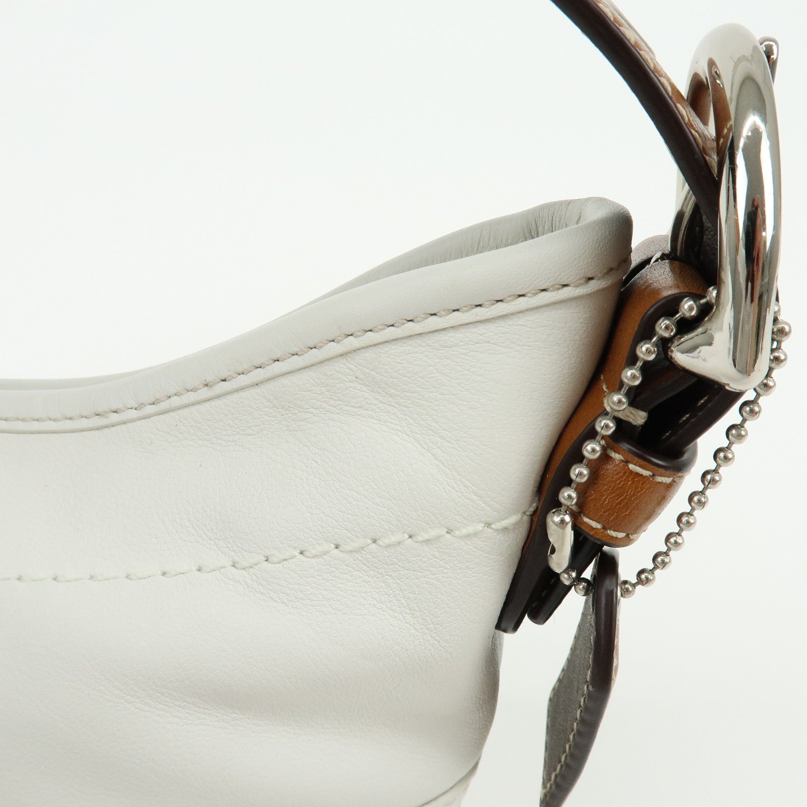 COACH Leather Shoulder Bag Hand Bag White Camel