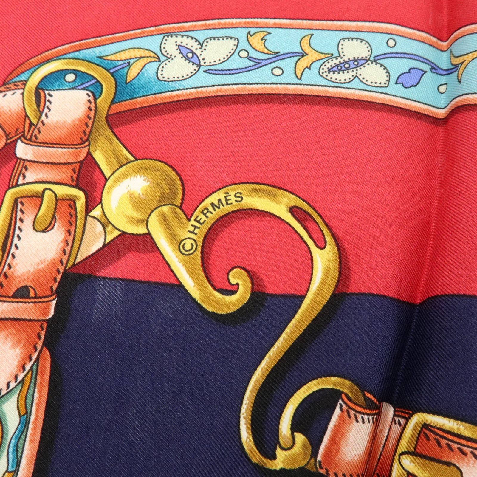 HERMES Carre 90 Silk 100% Scarf Festival Red Pink Blue