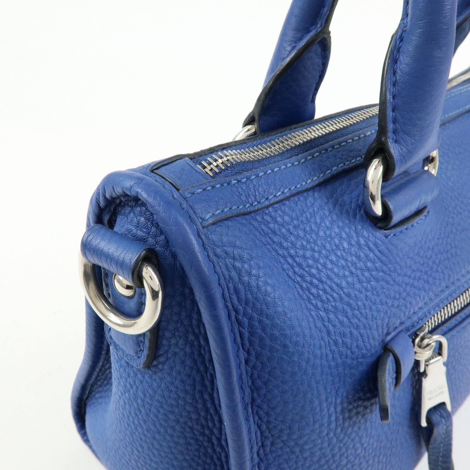 PRADA Leather 2Way Bag Hand Bag Shoulder Bag Blue BL0805