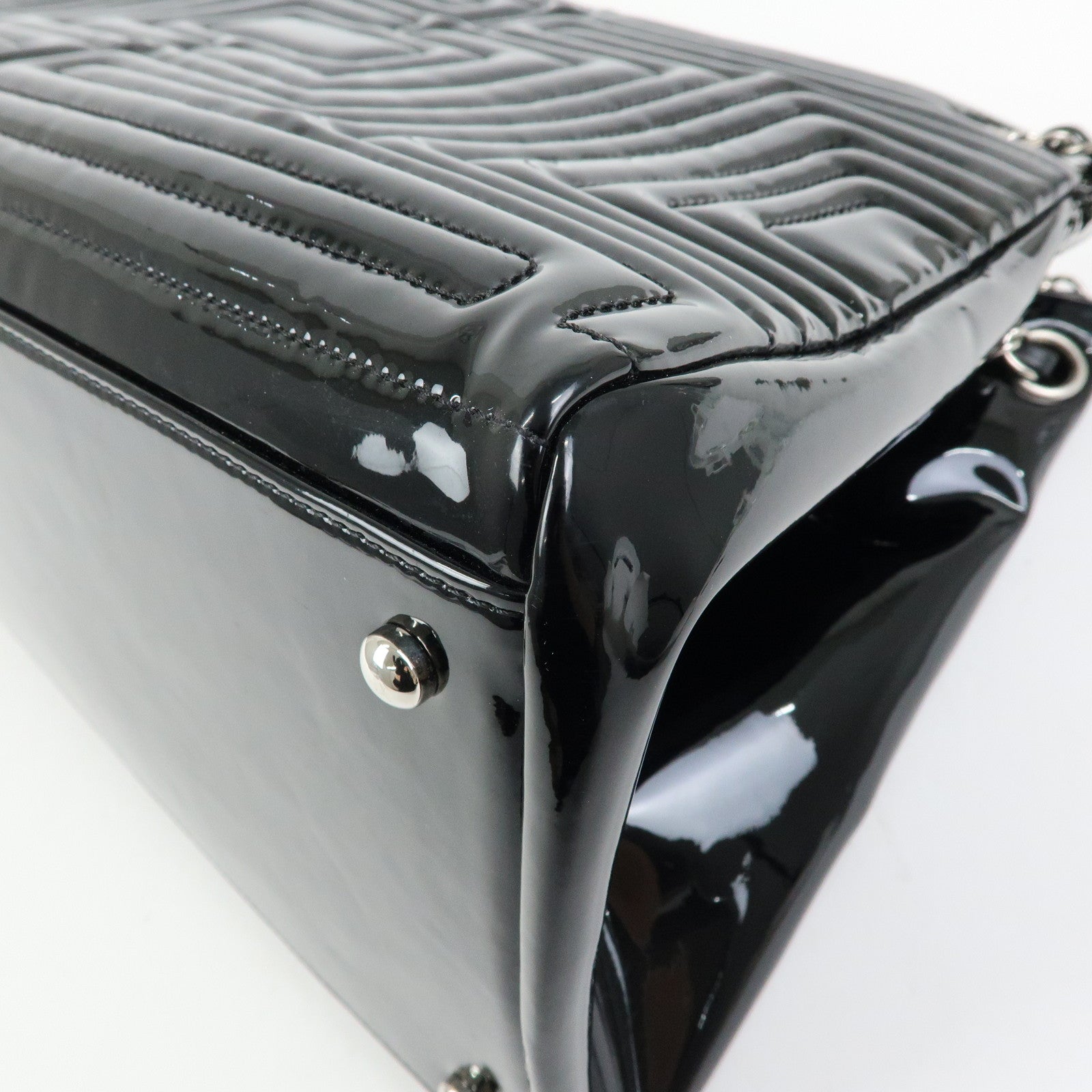 CHANEL COCO Mark Patent Leather Lamb Skin Tote Bag Hand Bag Black