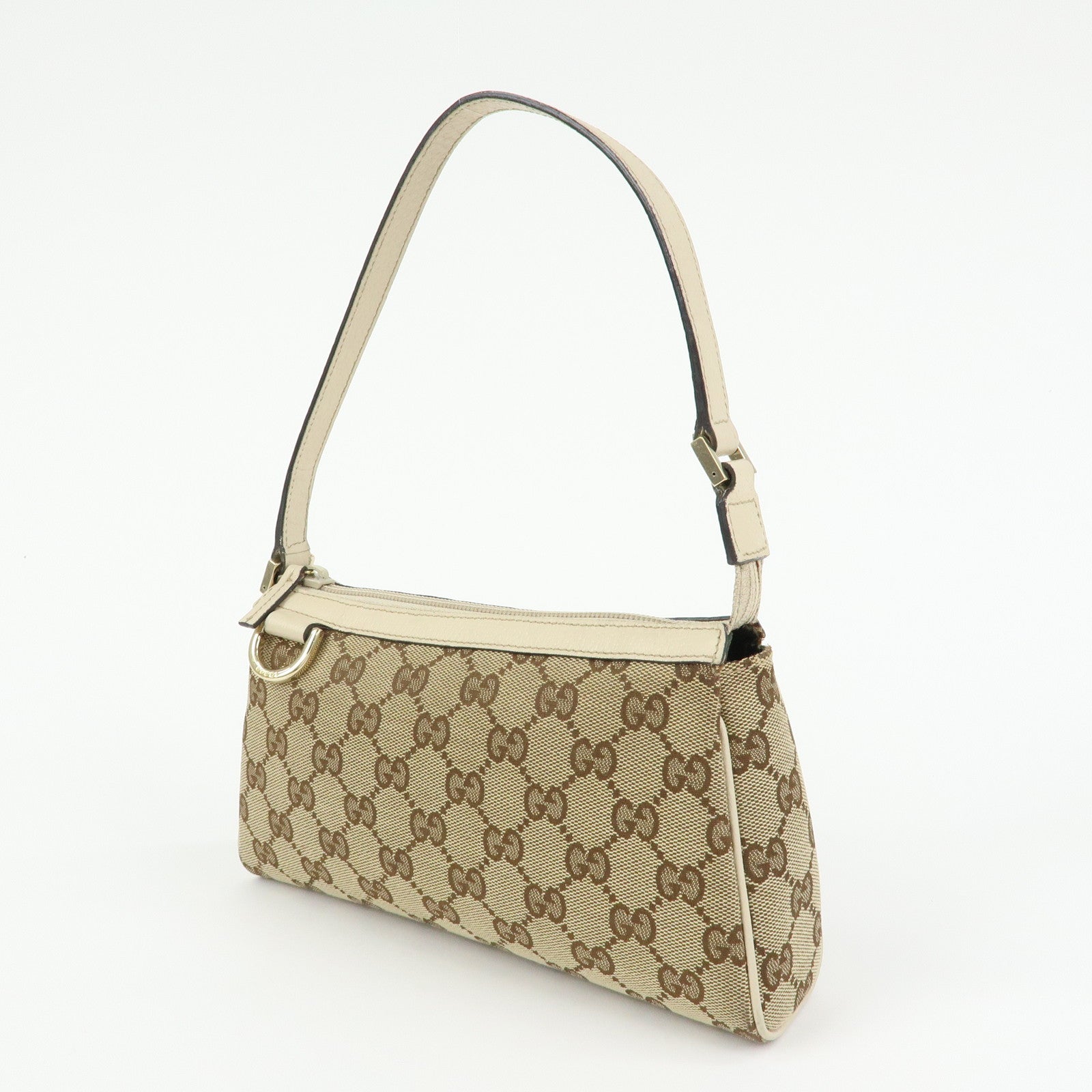 GUCCI GG Canvas Leather Hand Bag Beige Ivory 145750