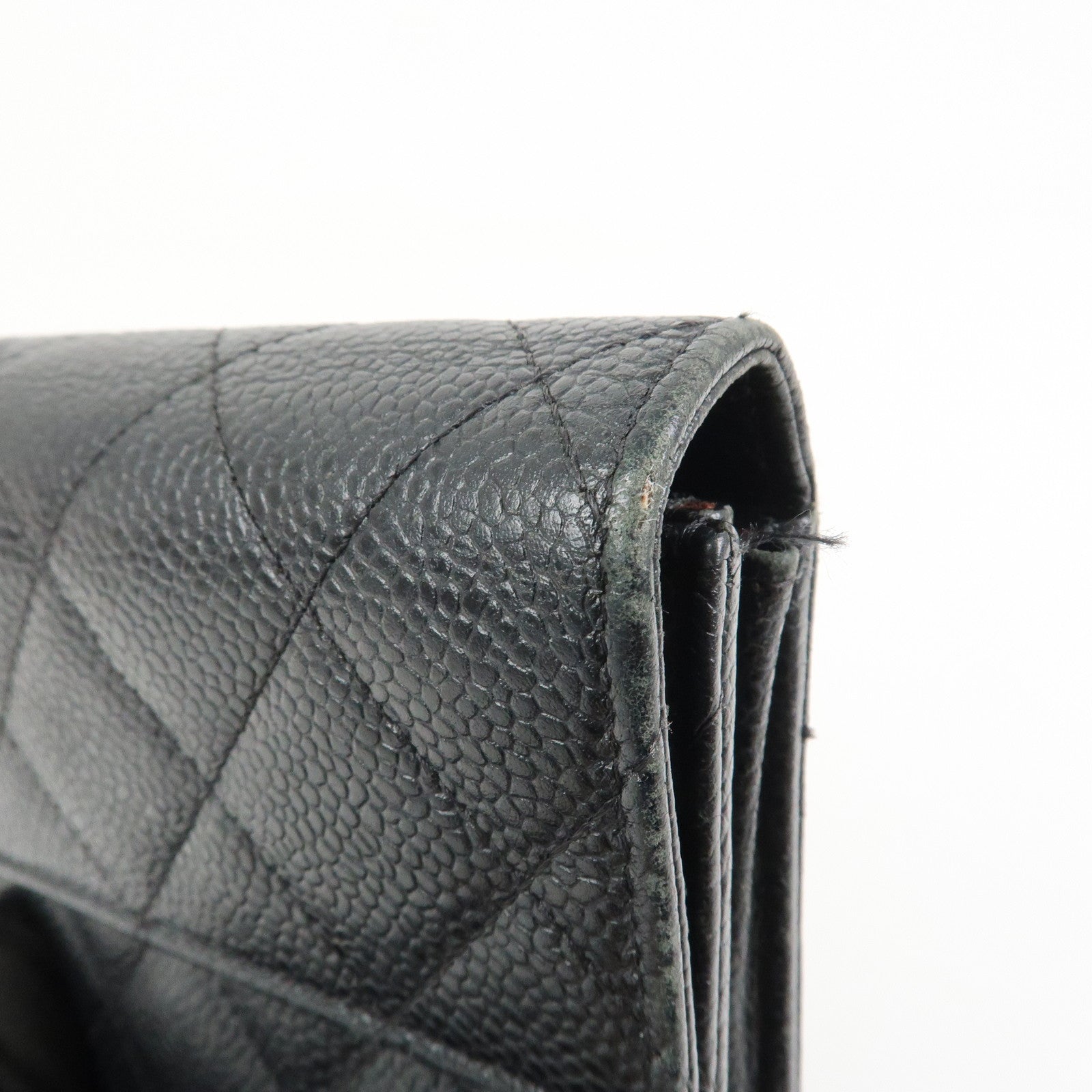 CHANEL COCO Mark Matelasse Caviarskin Long Flap Wallet Black A50096