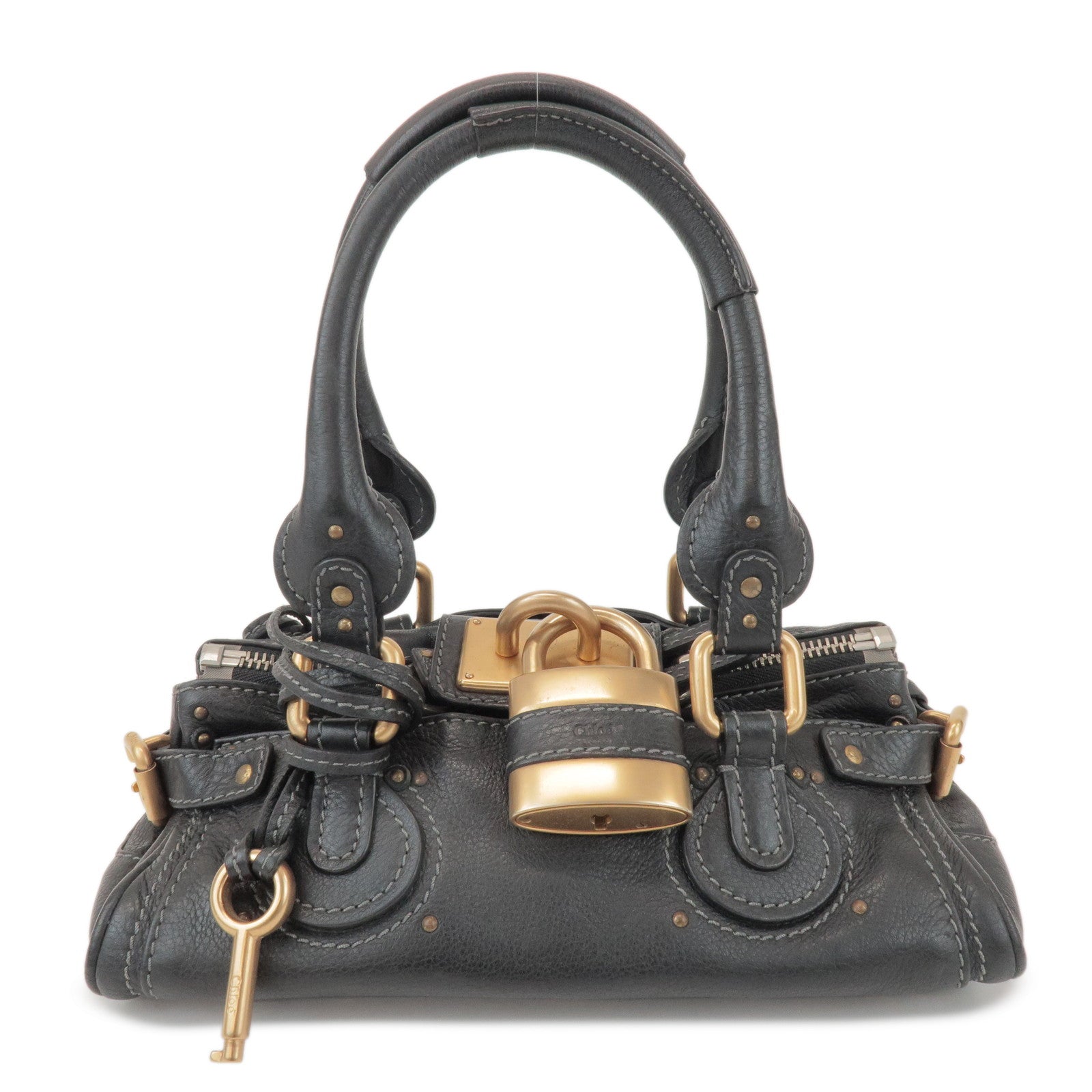 Chloe Logo Paddington Mini Leather Hand Bag Cadena Black