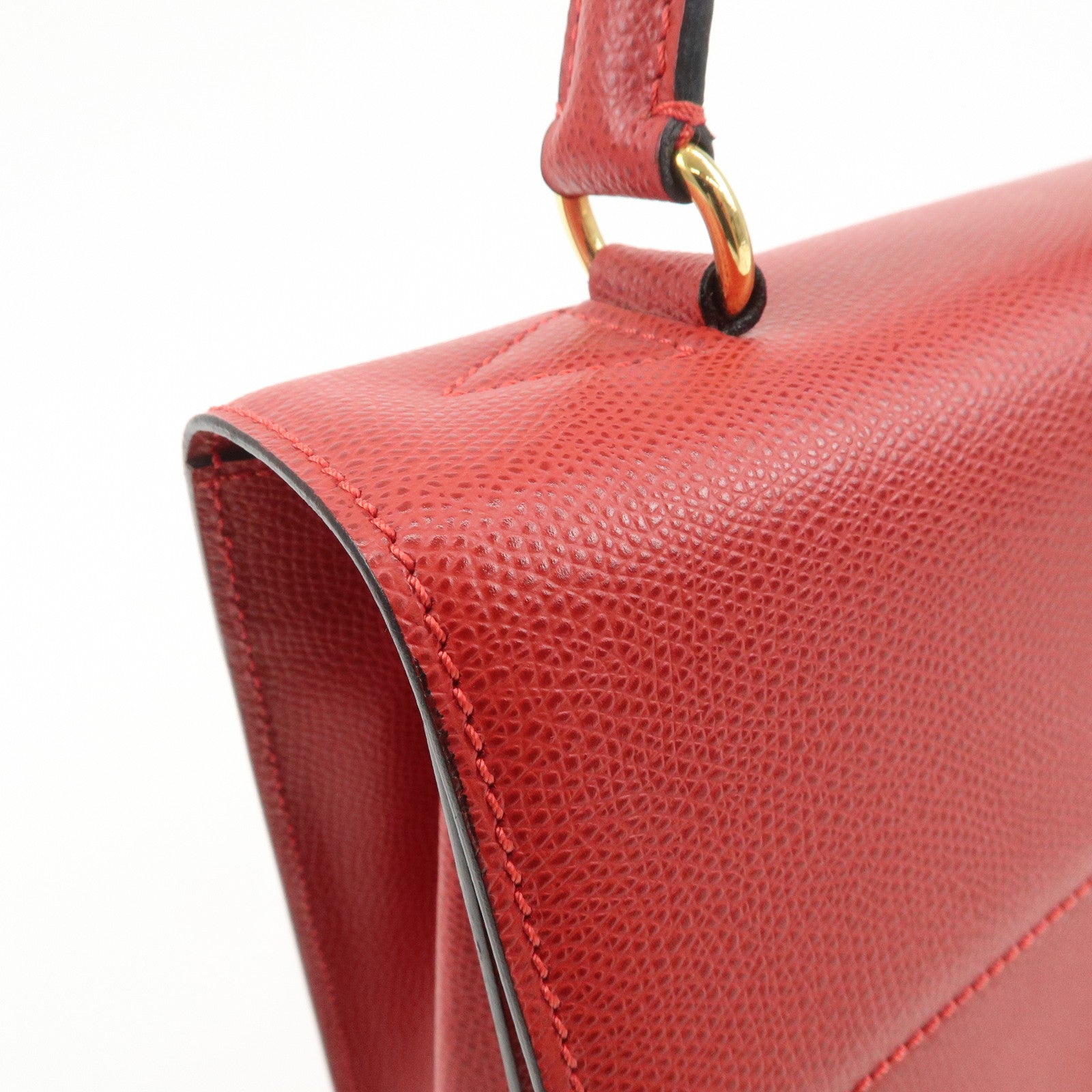 CELINE Leather Top Handle Turn Lock 2Way Hand Bag Shoulder Bag Red