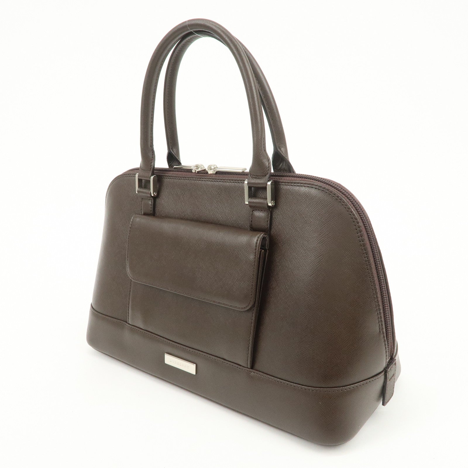 BURBERRY Logo Leather Hand Bag Brown