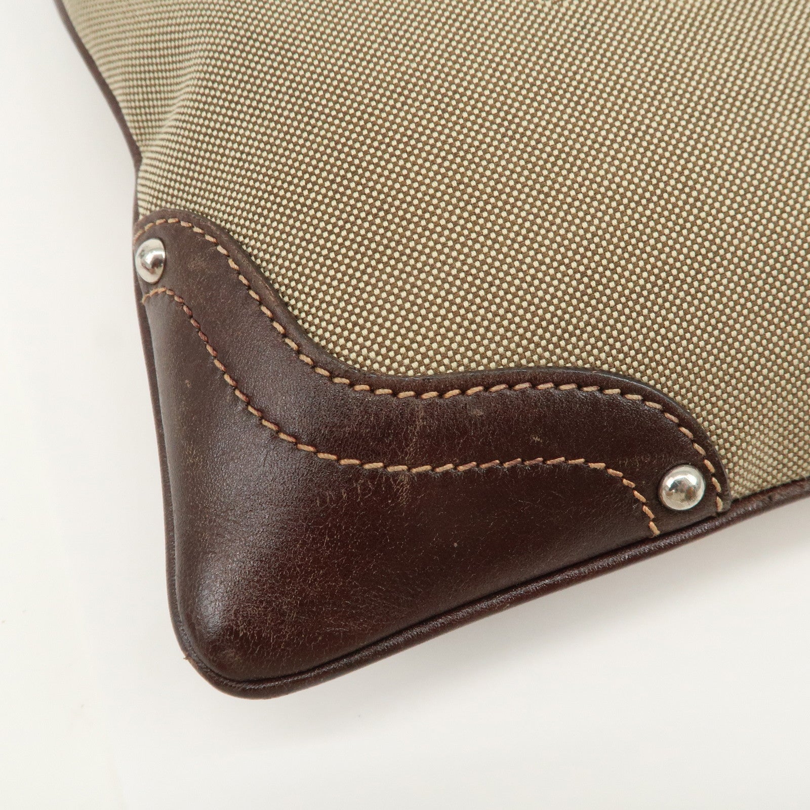 PRADA Logo Jacquard Leather Shoulder Bag Beige Brown BT0537
