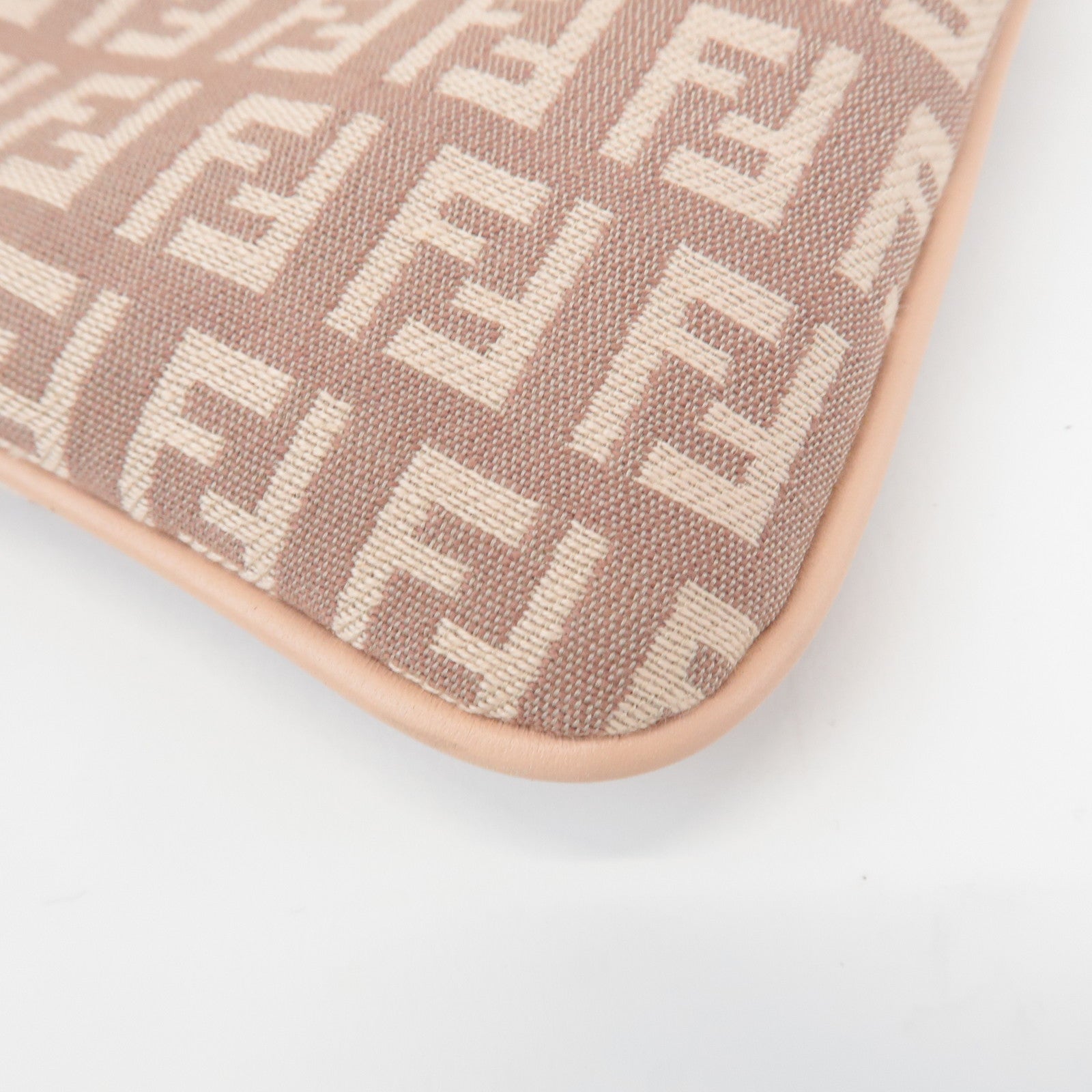 FENDI Zucchino Canvas Leather Pouch Purse Pink 8N0038