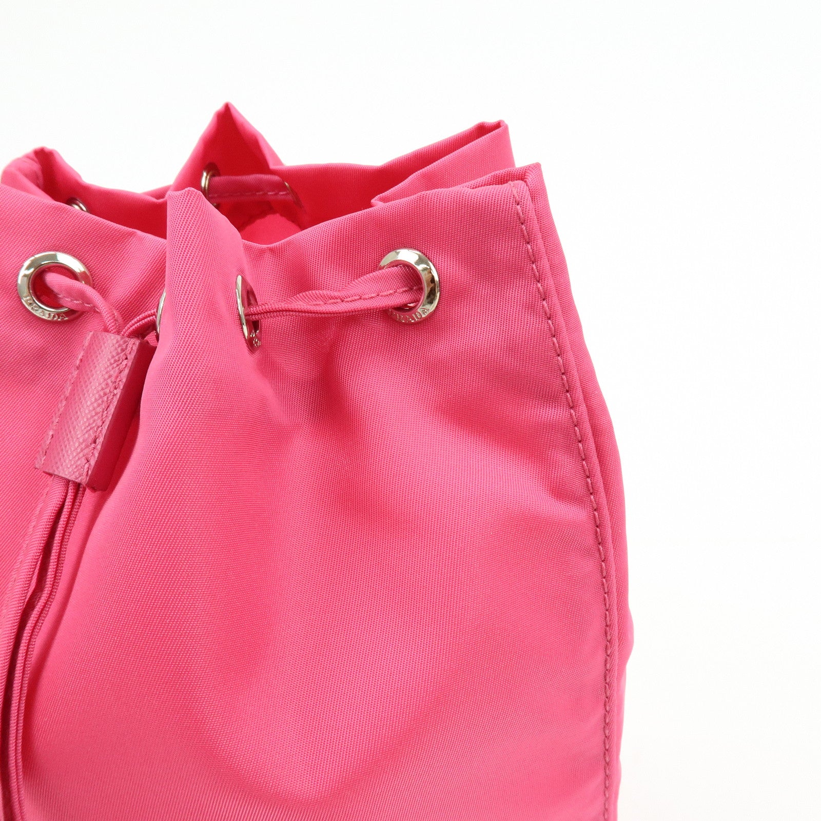 PRADA Triangle Logo Nylon Leather Drawstring Pouch Pink 1N0369