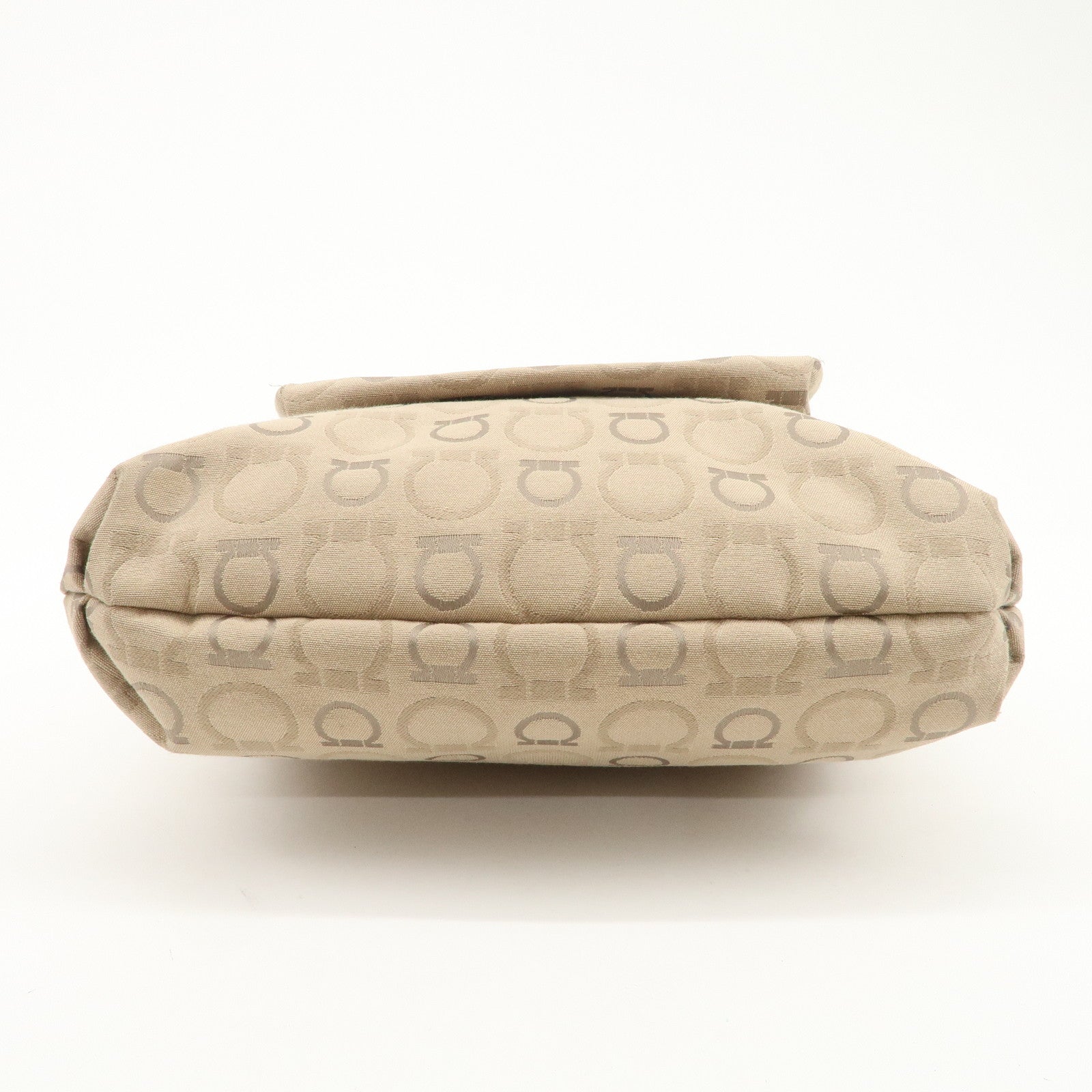 Ferragamo Gancini Canvas Leather Shoulder Bag Tote Bag Brown