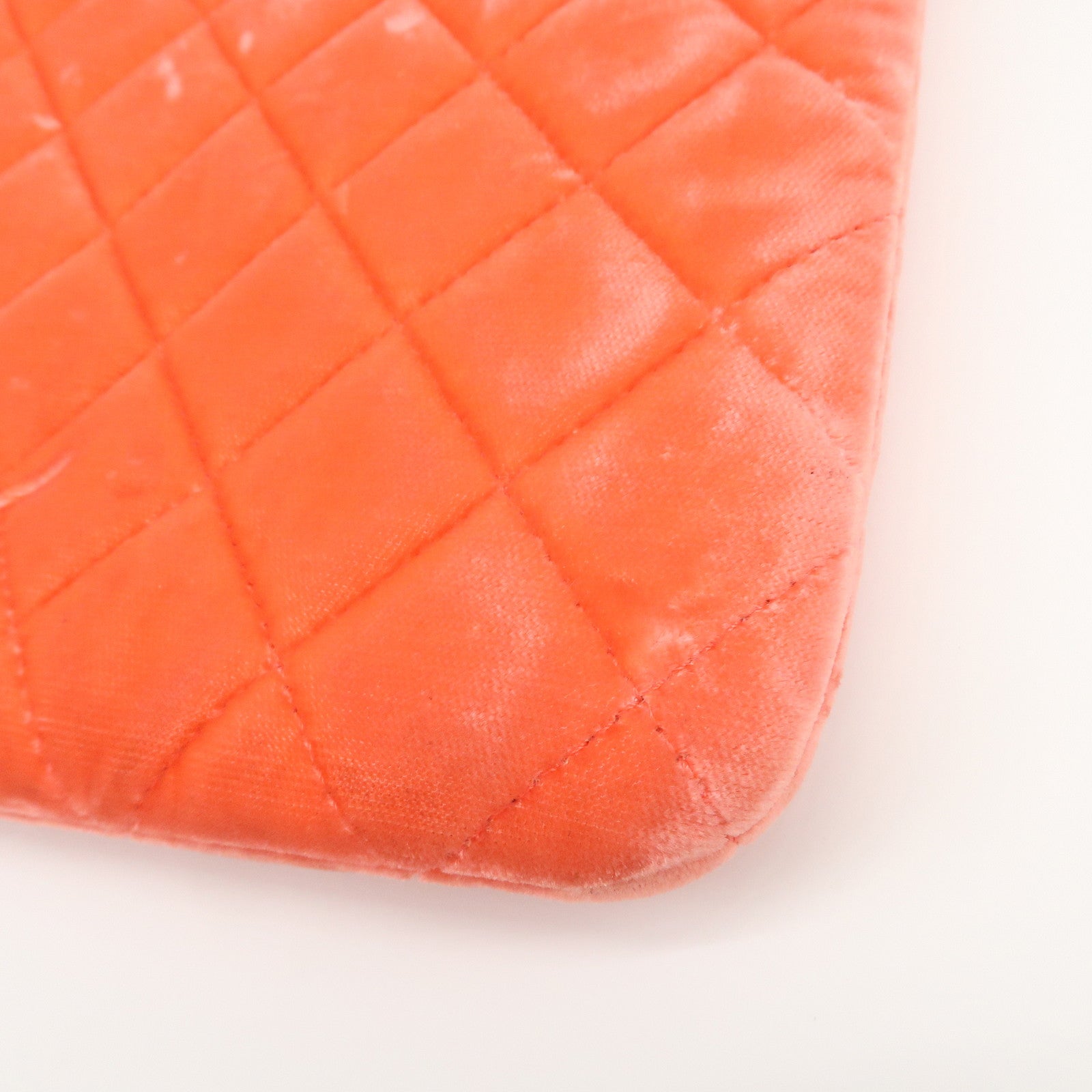 CHANEL COCO Mark Matelasse Velour Leather Clutch Bag Orange