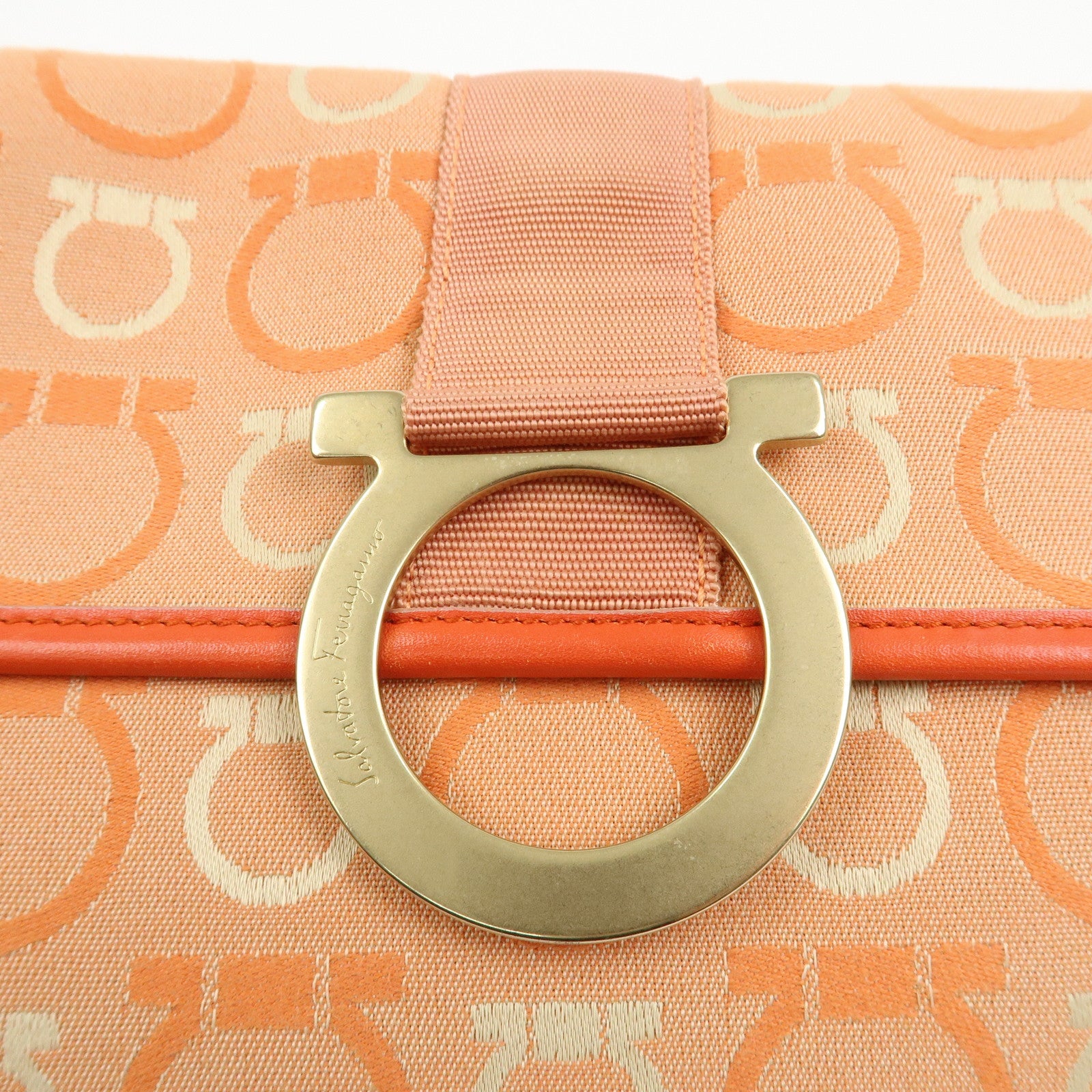 Ferragamo Gancini Canvas Leather Shoulder Bag Orange