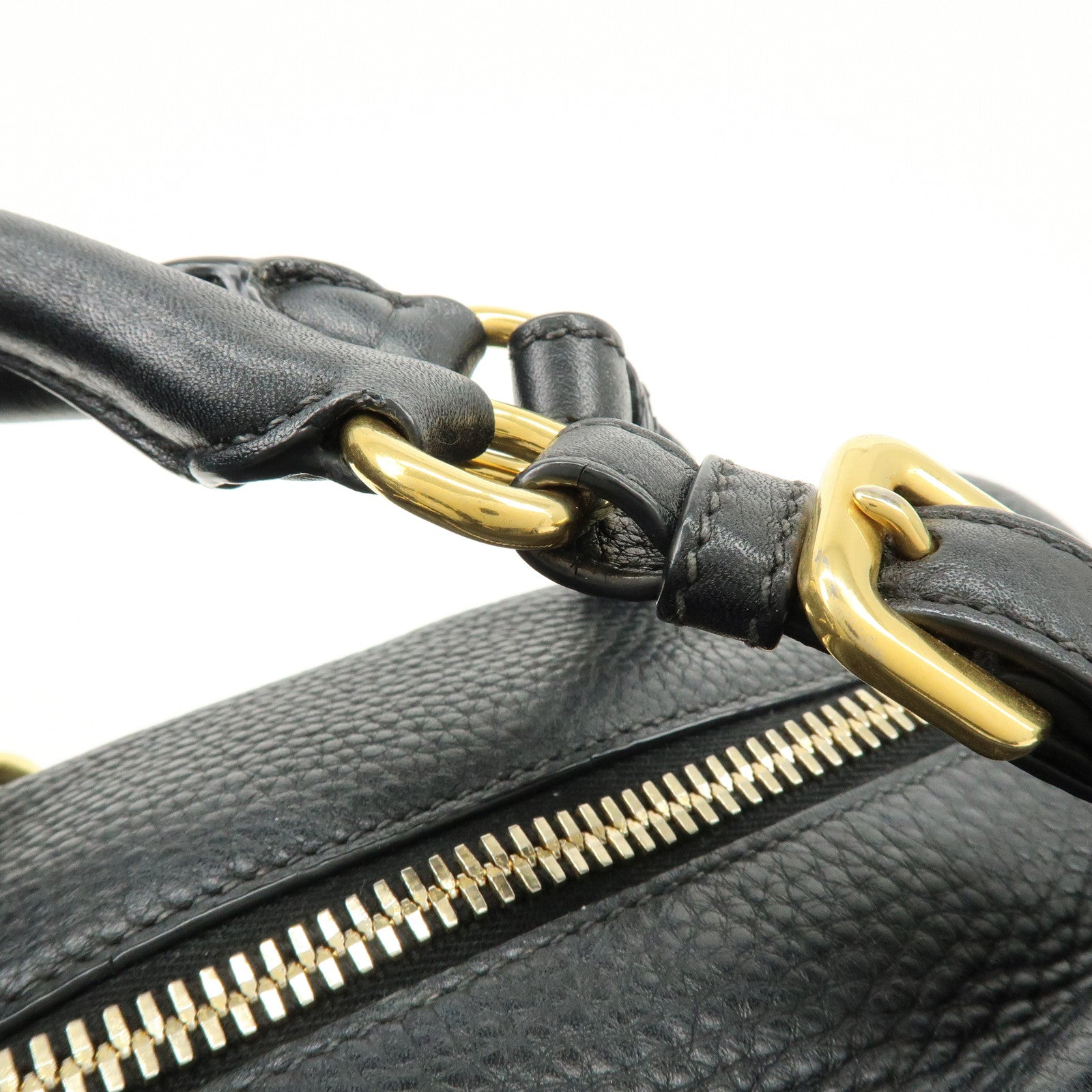 PRADA Logo Leather Boston Bag Shoulder Bag Black B3091M