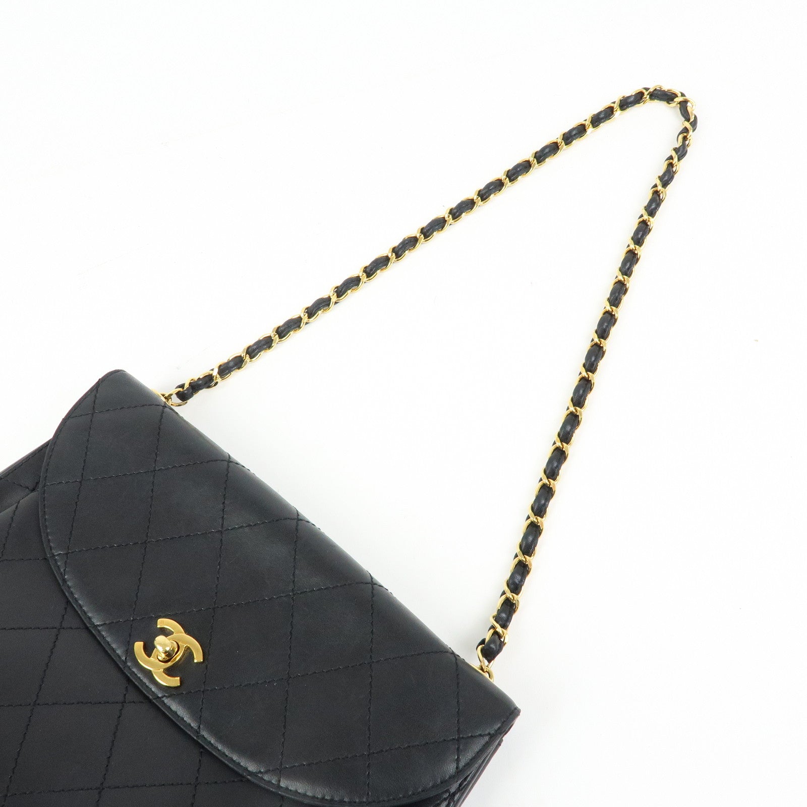 CHANEL Matelasse Lamb Skin Chain Shoulder Bag Black Gold