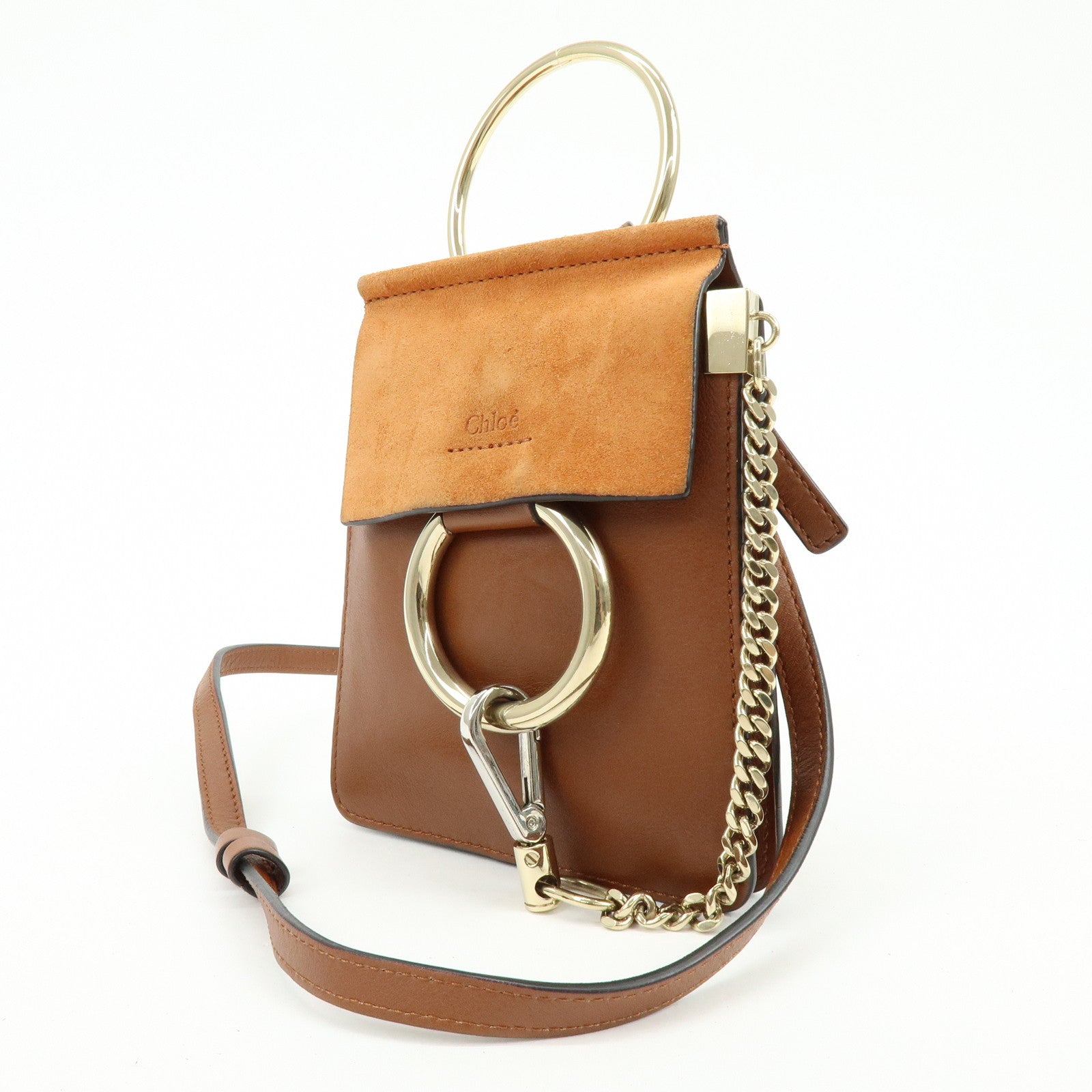 Chloe Faye Leather Suede Shoulder Bag Crossbody Bag Brown