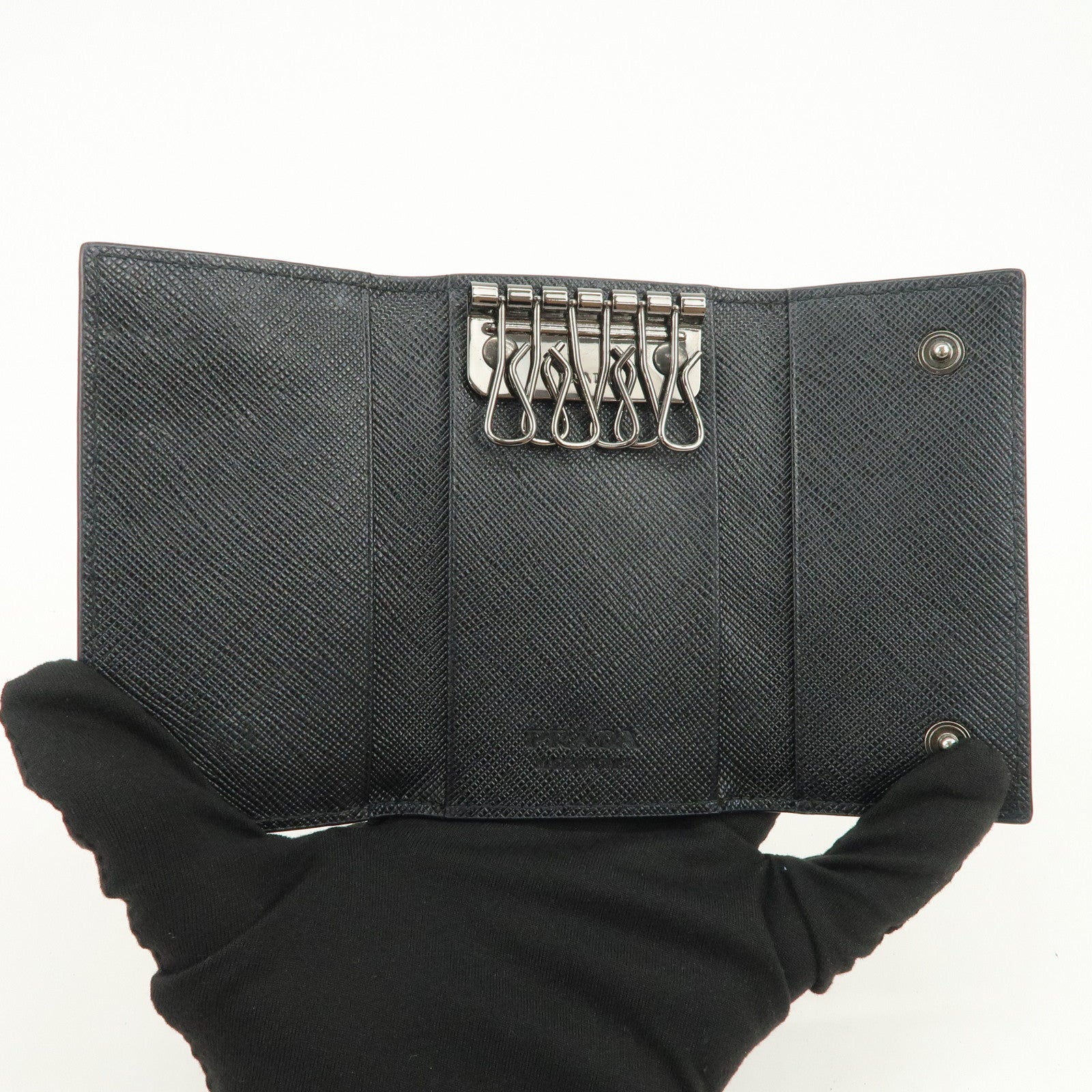PRADA Logo Saffiano Leather 6 Rings Key Case Black 2PG222