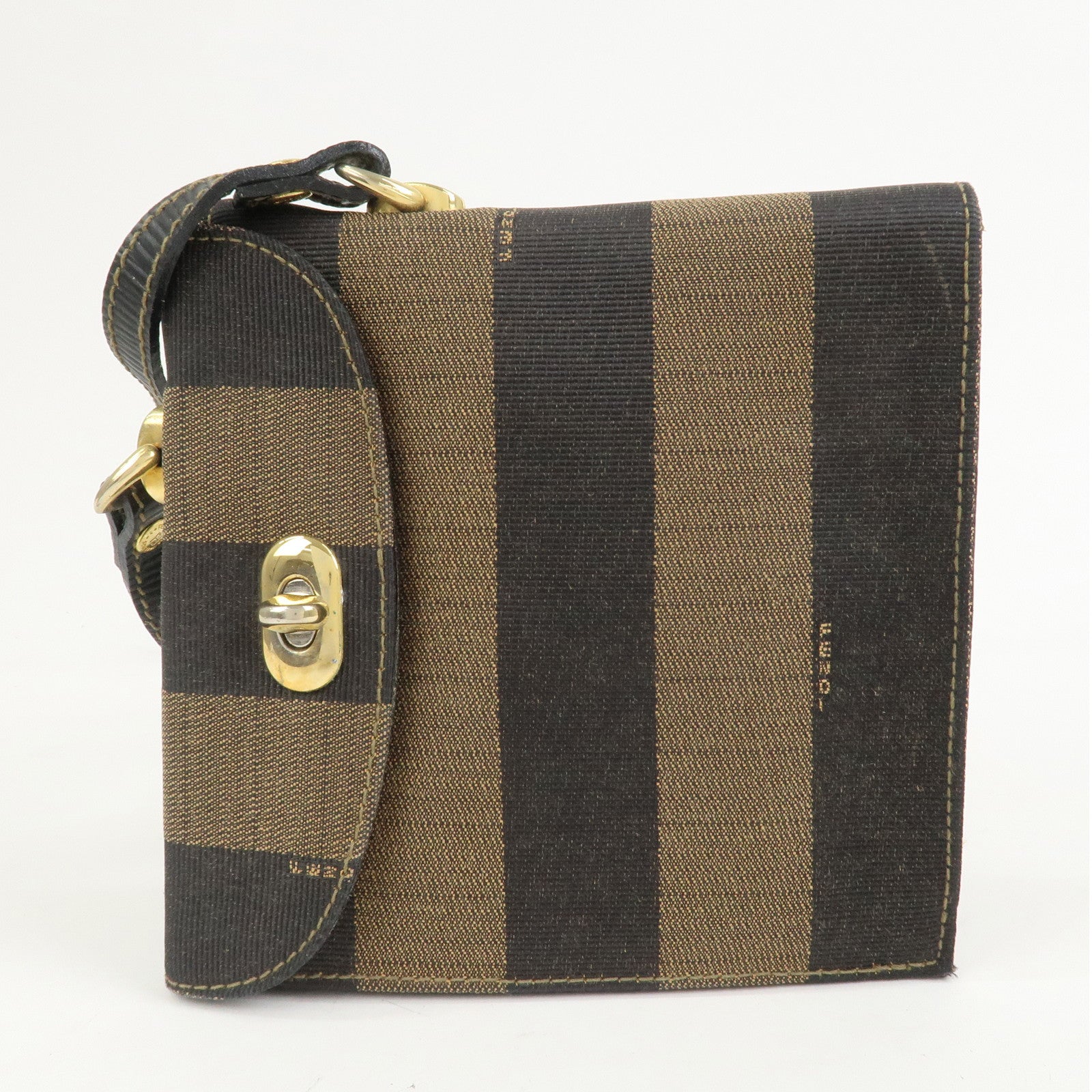FENDI Pequin Logo Canvas Leather Shoulder Bag Crossbody Bag 15171