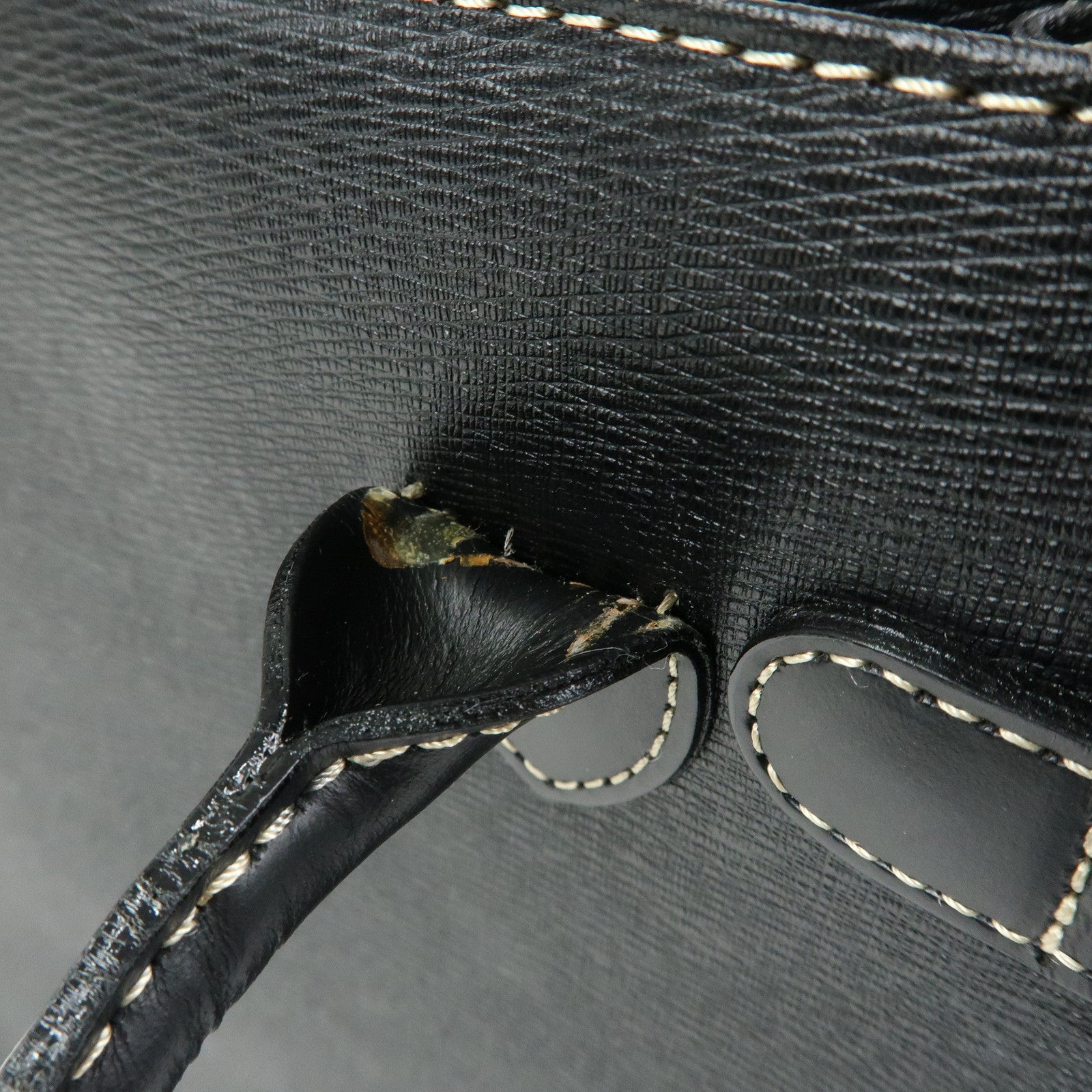 BURBERRY Leather Nova Plaid Hand Bag Tote Bag Black