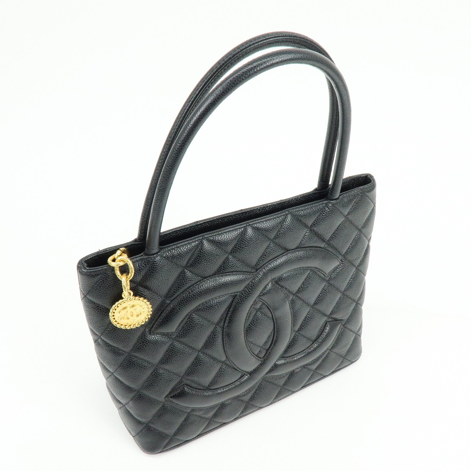 CHANEL Matelasse COCO Mark Medallion Caviar Skin Tote Bag A01804