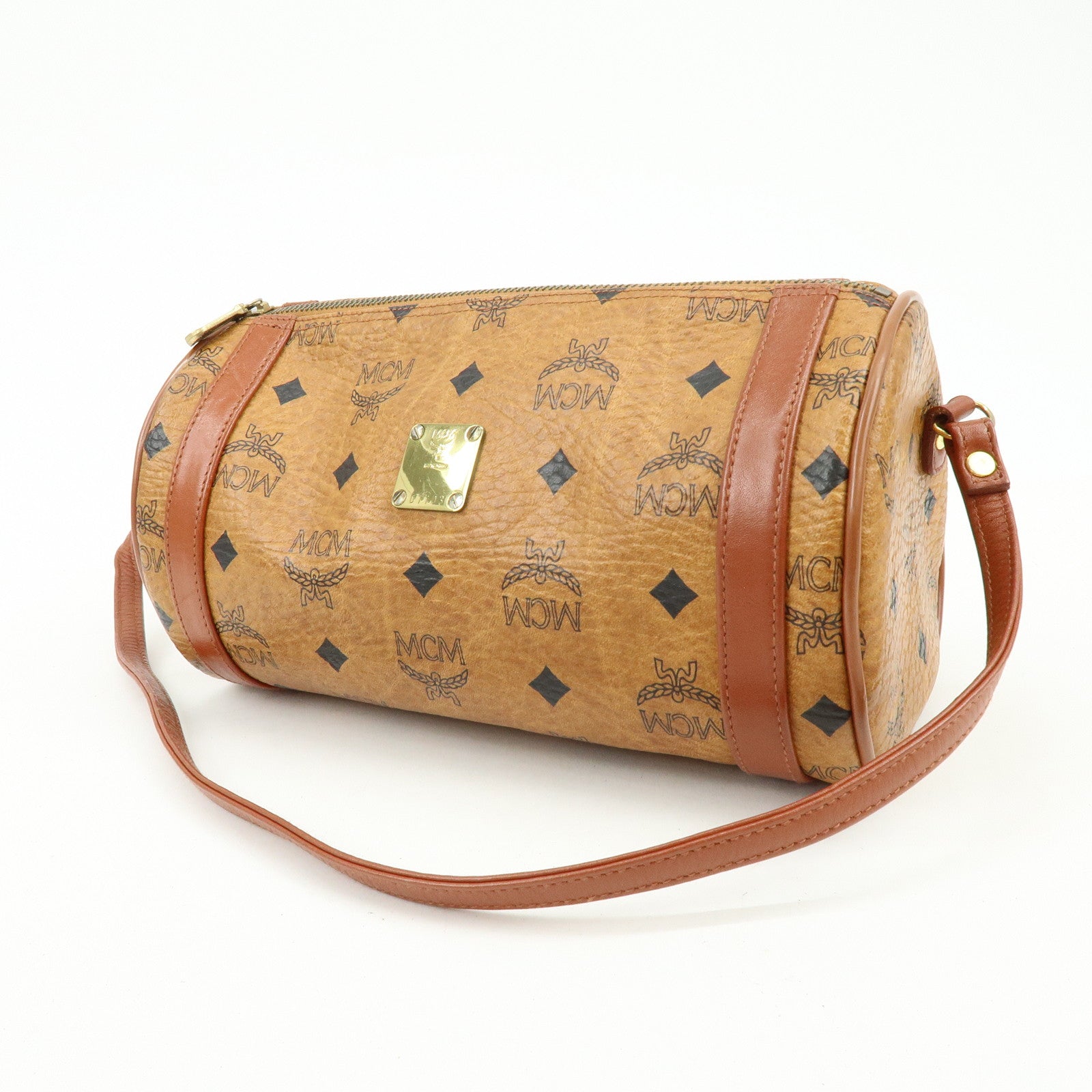 MCM Visetos Logogram Leather Shoulder Bag Crossbody Bag Brown