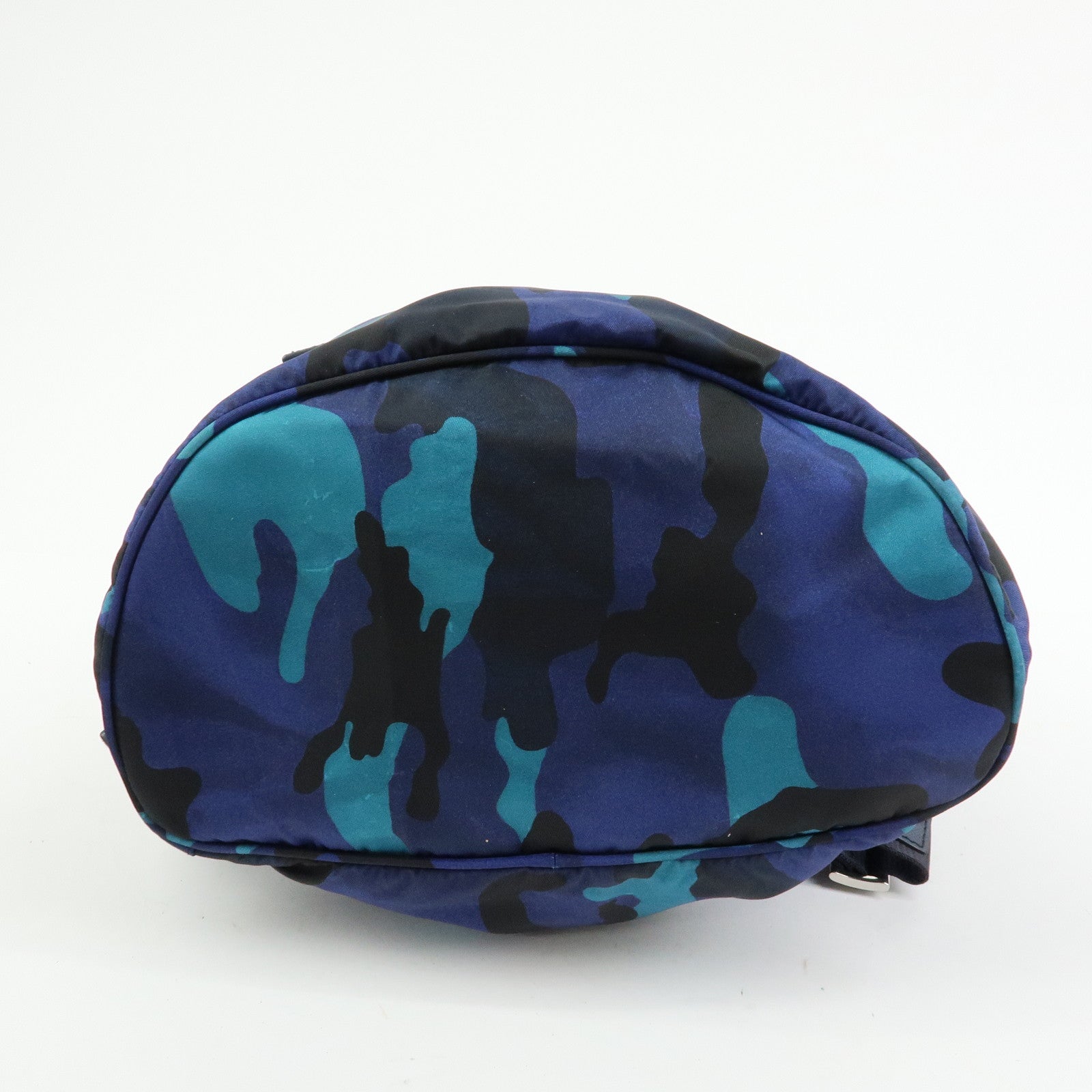PRADA Triangle Logo Nylon Leather Backpack Camouflage Motif Blue