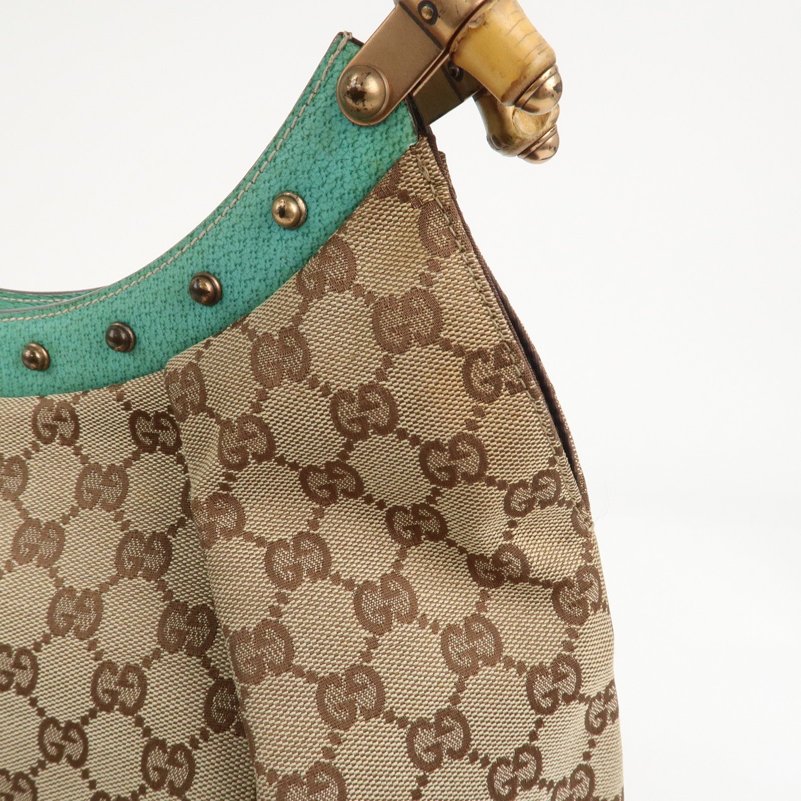 GUCCI Bamboo GG Canvas Leather Shoulder Bag Hand Bag Beige 124293