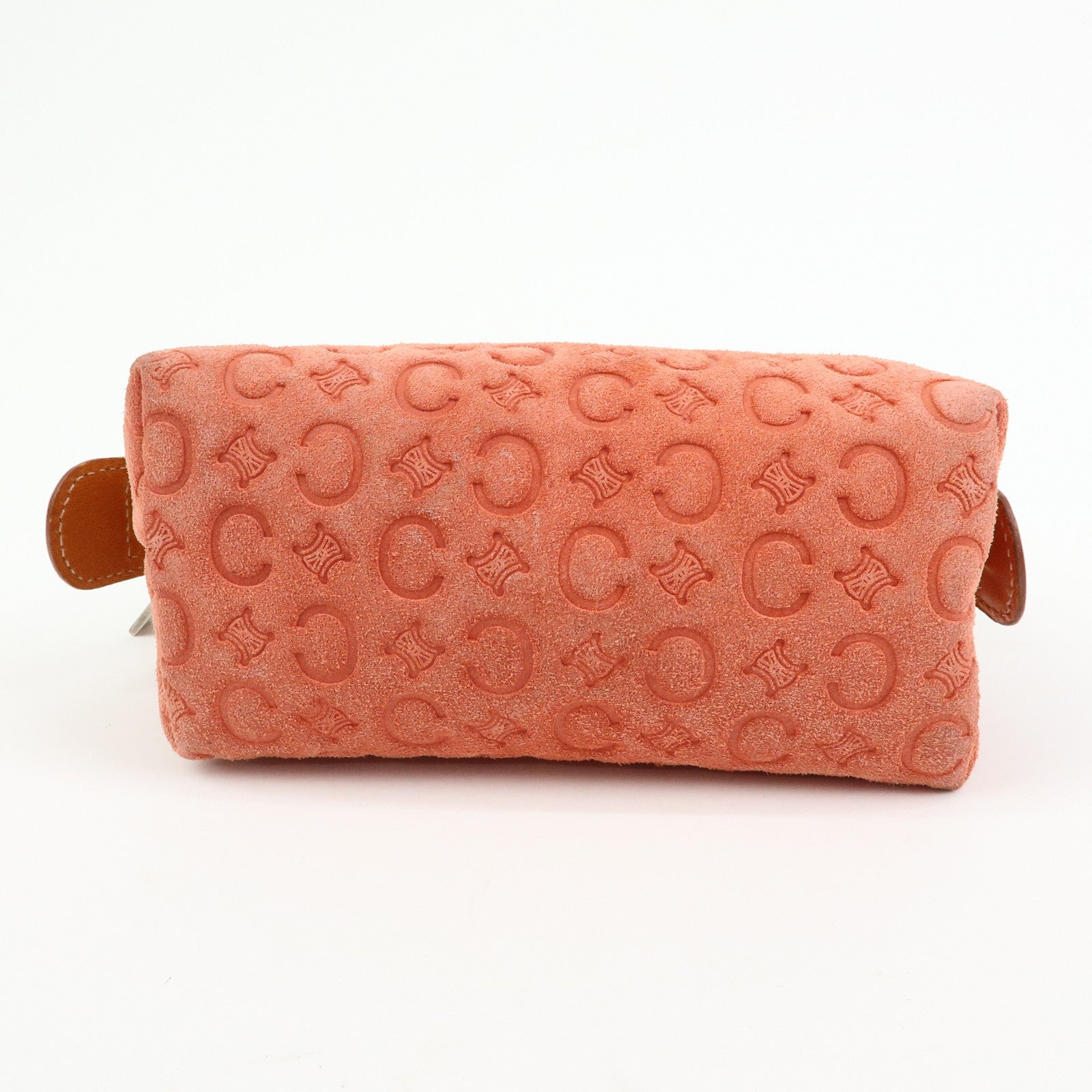 CELINE C Macadam Suede Leather Pouch Cosmetic Case Coral