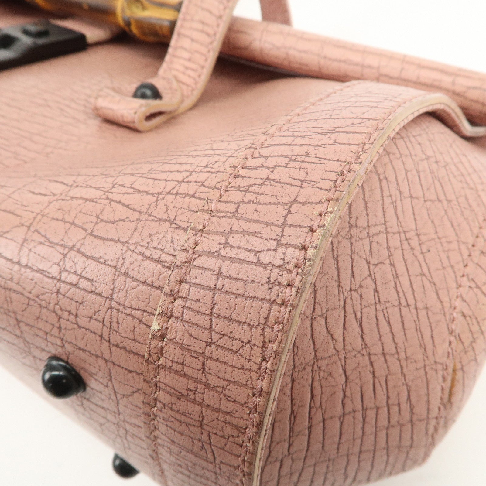 GUCCI Bamboo Embossed Leather Shoulder Bag Hand Bag Pink 111715