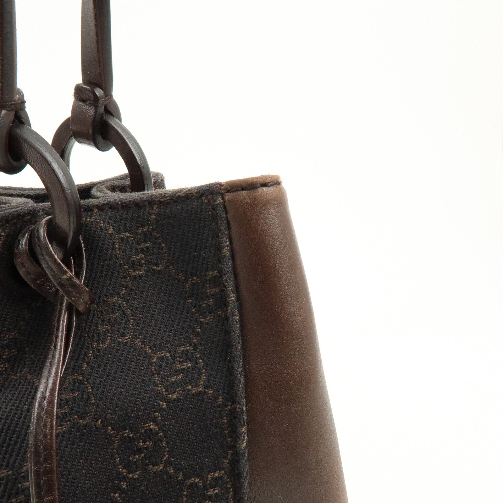 GUCCI GG Canvas Leather Shoulder Bag Tote Bag Brown 101919