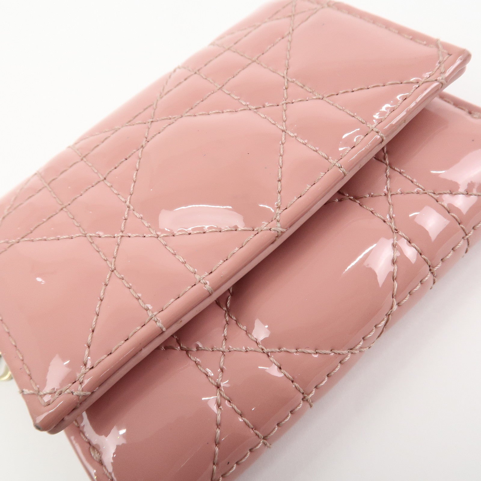 Christian Dior Canage Patent Leather Compact Wallet Pink