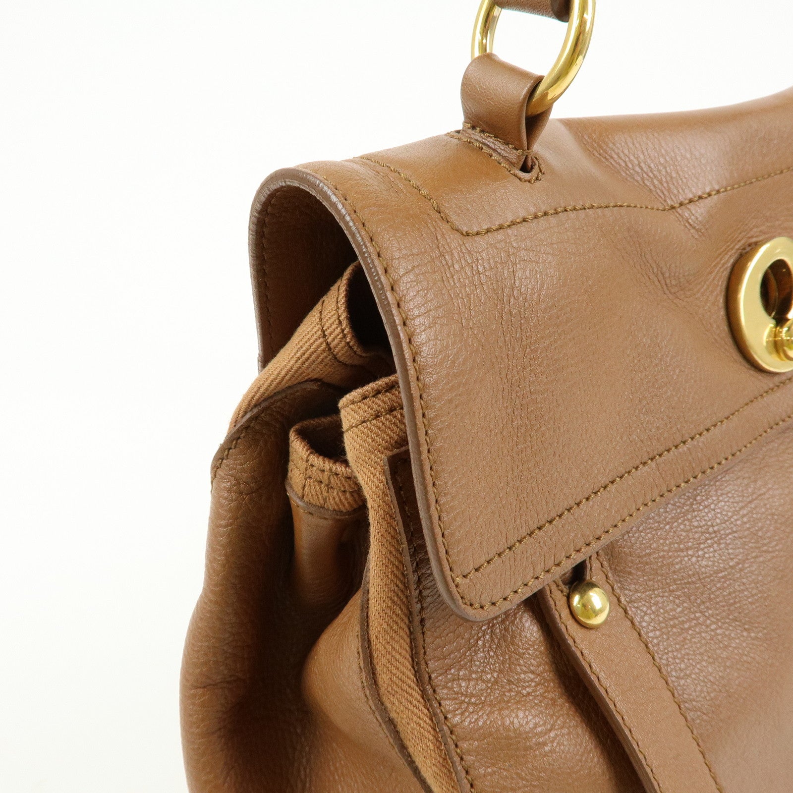 SAINT LAURENT PARIS Muse Two Leather Canvas Hand Bag Brown 229680