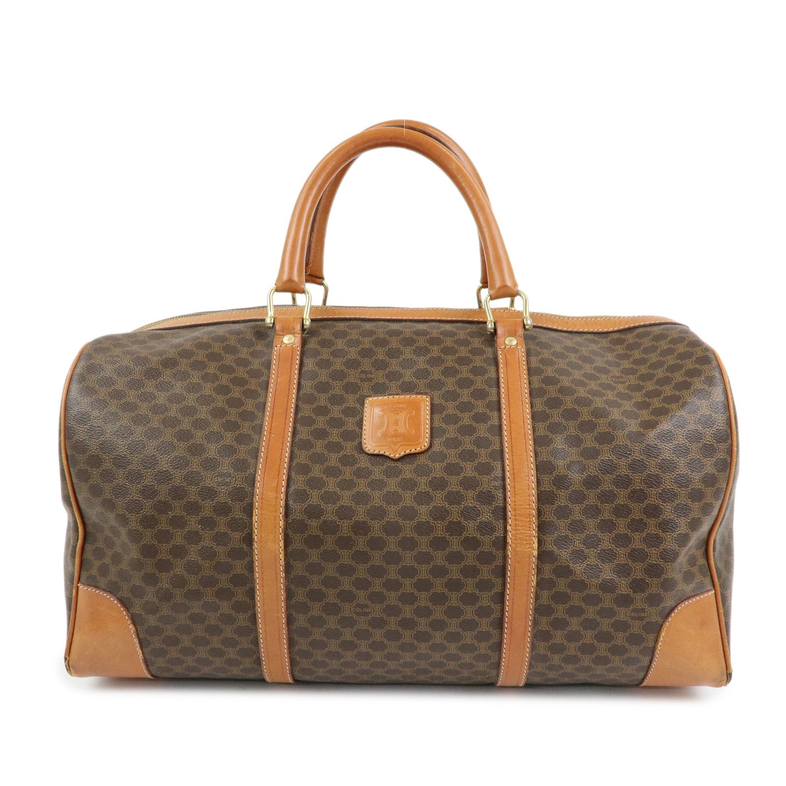 CELINE Macadam PVC Leather Boston Bag Hand Bag Brown