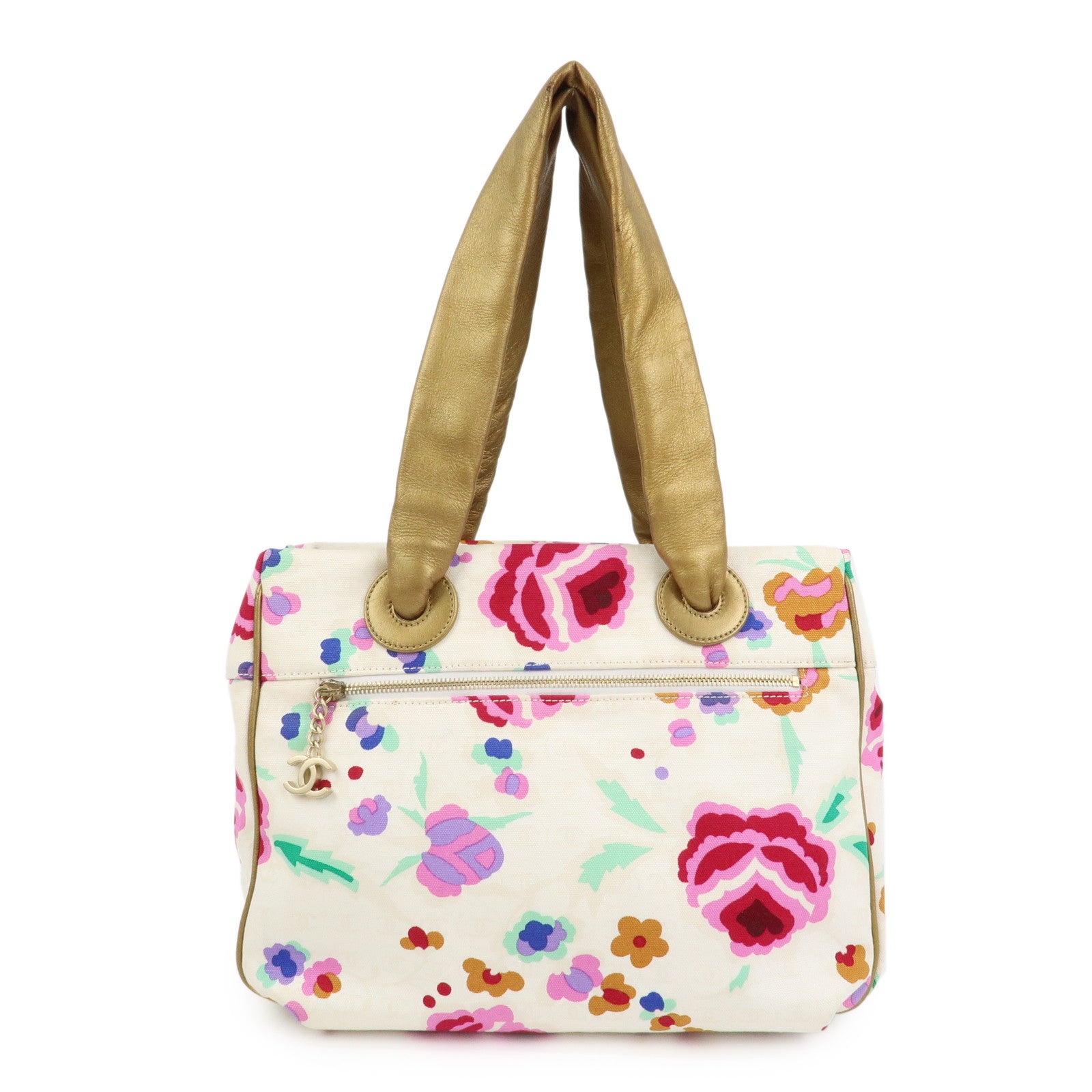 CHANEL Canvas Lamb Skin Tote Bag Shoulder Bag Flora A25388