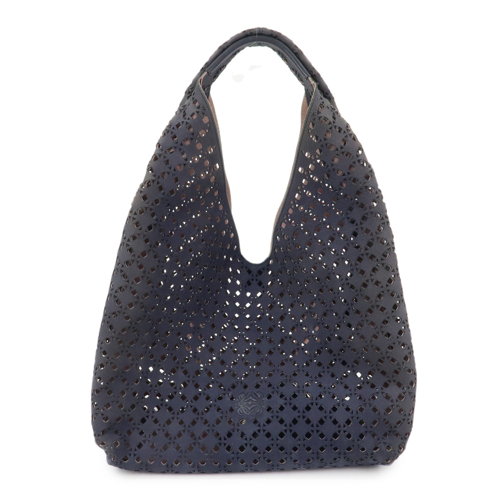 LOEWE Anagram Logo Leather Shoulder Bag Hand Bag Navy