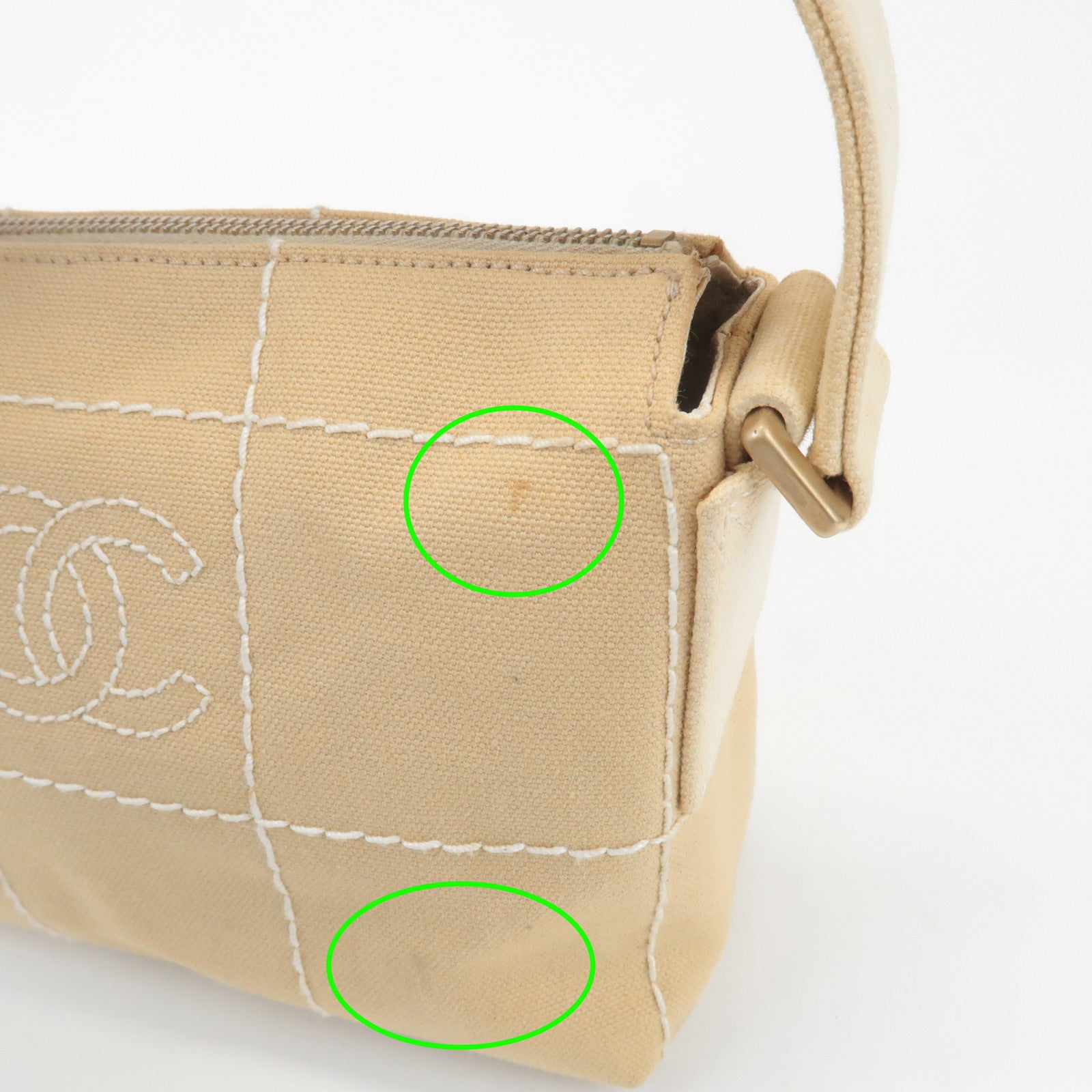 CHANEL Wild Stich Canvas Shoulder Bag Hand Bag Beige