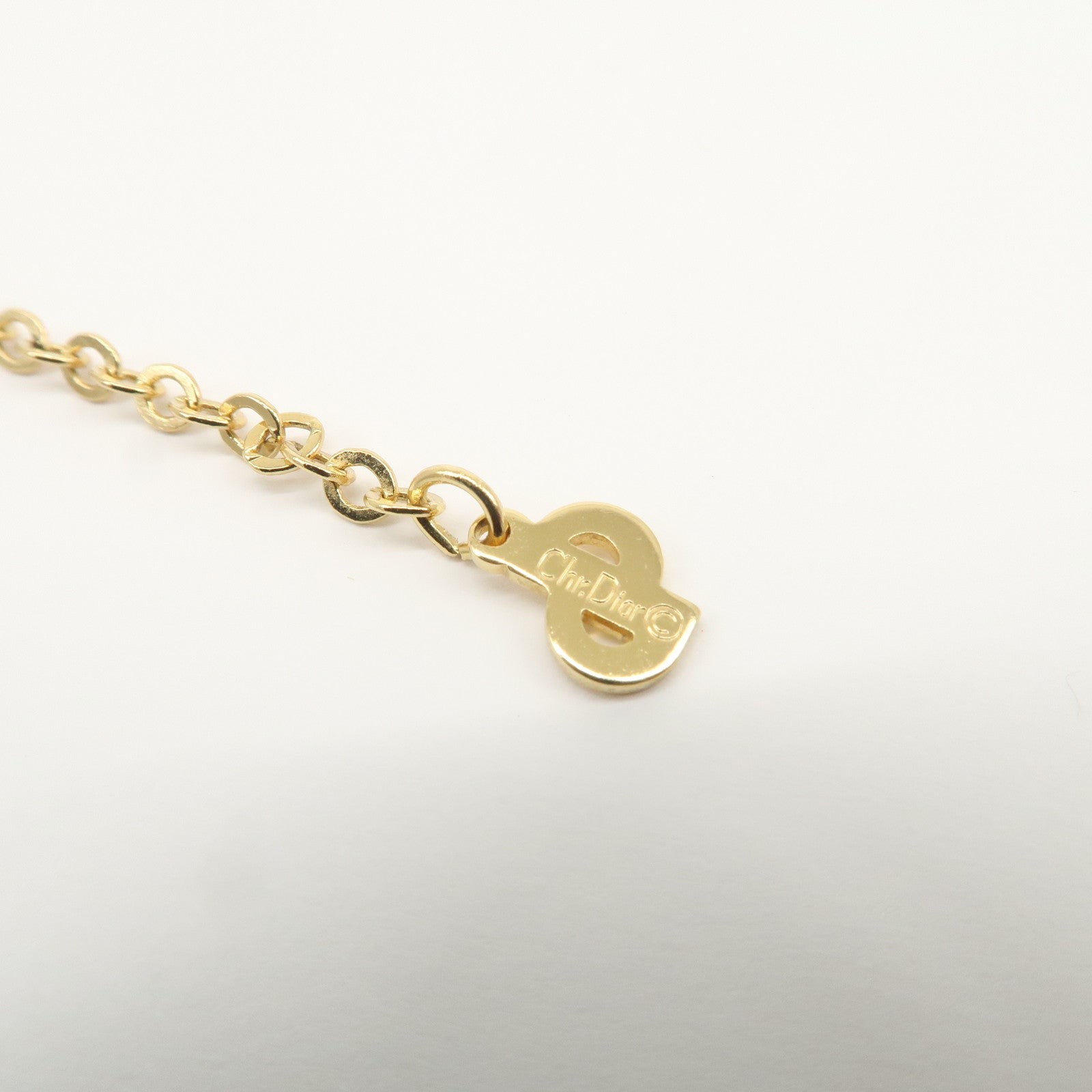 Christian Dior Heart Metal Rhinestone Necklace Gold