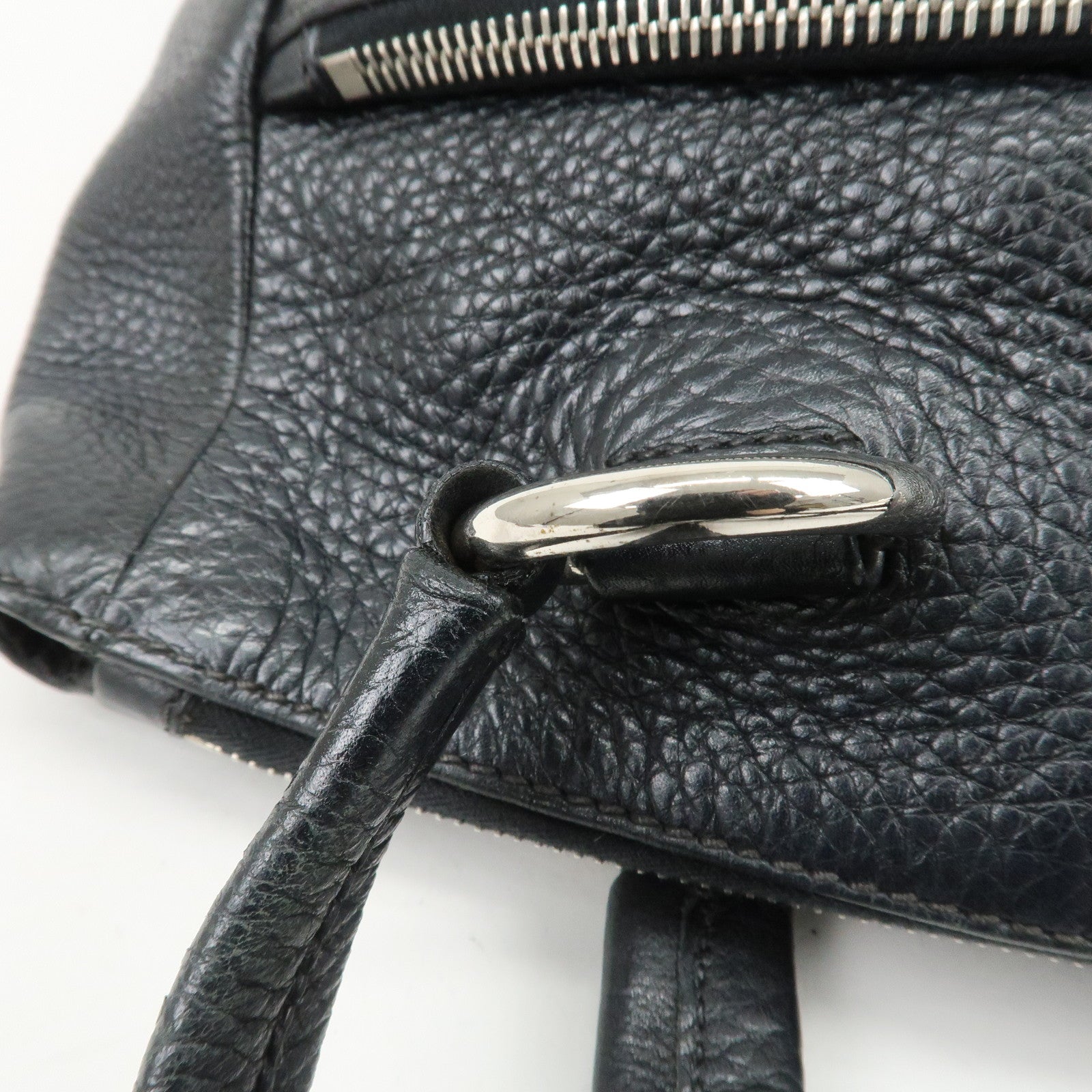 PRADA Logo Leather Shoulder Bag Hand Bag Tote Bag Black