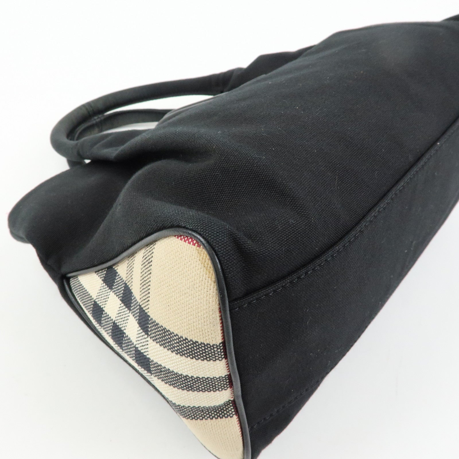 BURBERRY Canvas Leather Tote Bag Hand Bag Plaid Black