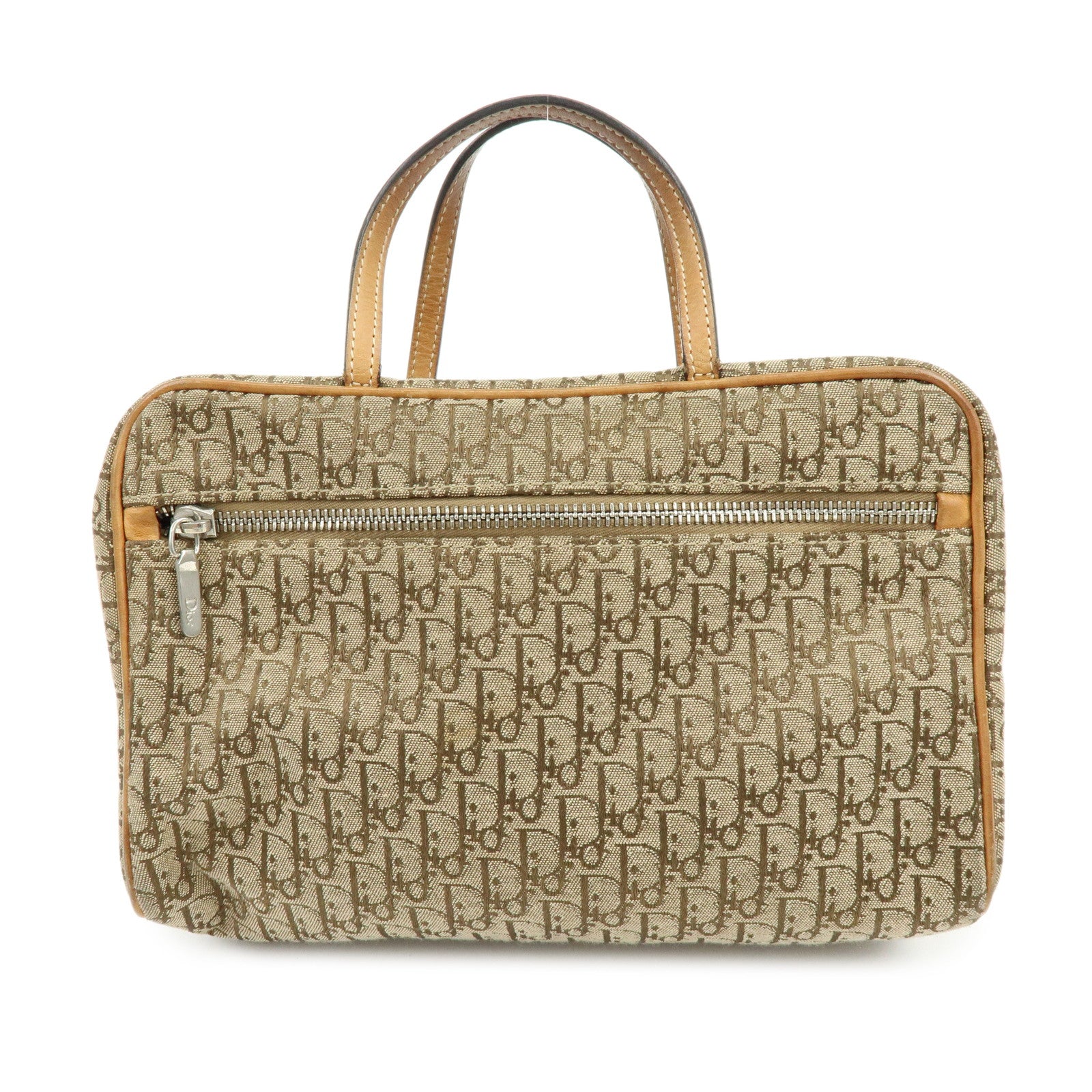 Christian Dior Trotter Canvas Leather Hand Bag Cosmetic Bag Brown