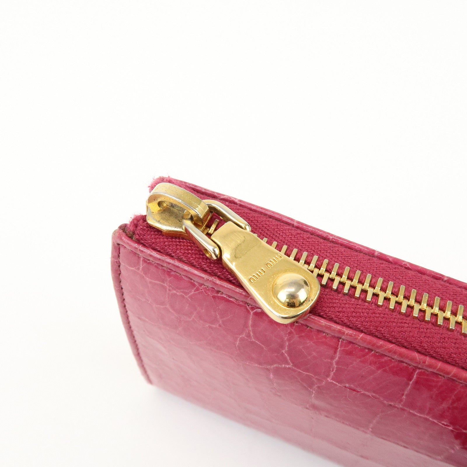 MIU MIU Logo Embossed Leather Zippy Long Wallet Pink Gold