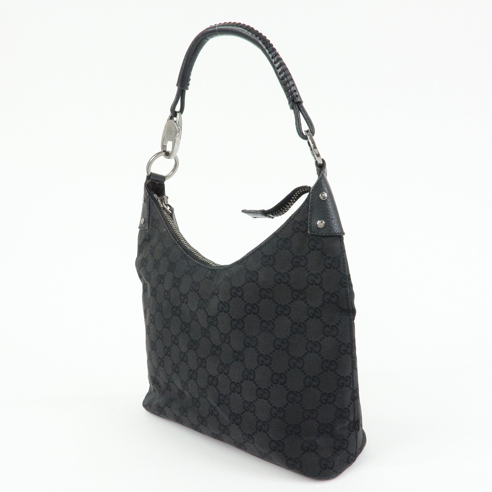 GUCCI GG Canvas Leather Shoulder Bag Hand Bag Black 115003