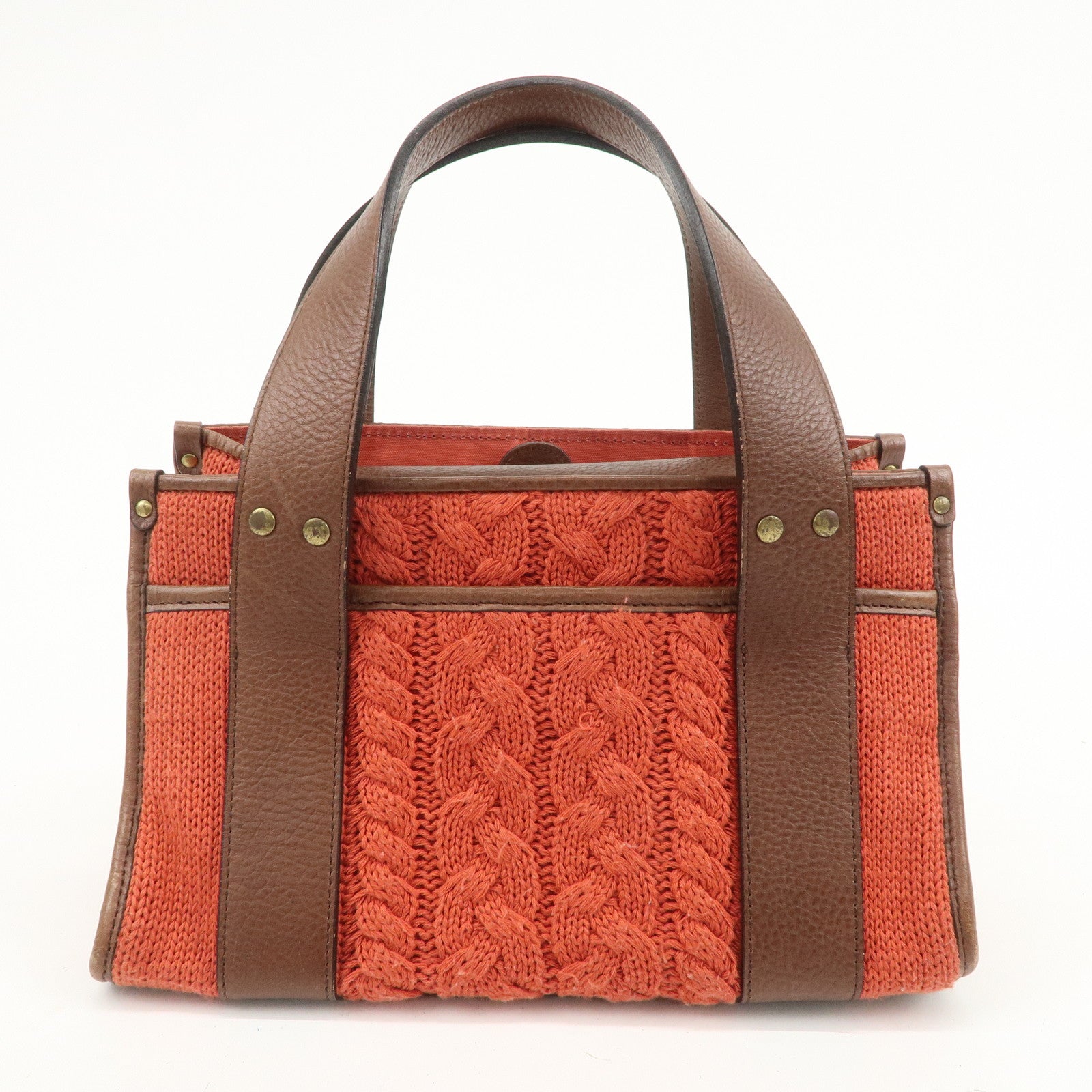 Chloe Knitted Leather Hand Bag Tote Bag Red Brown