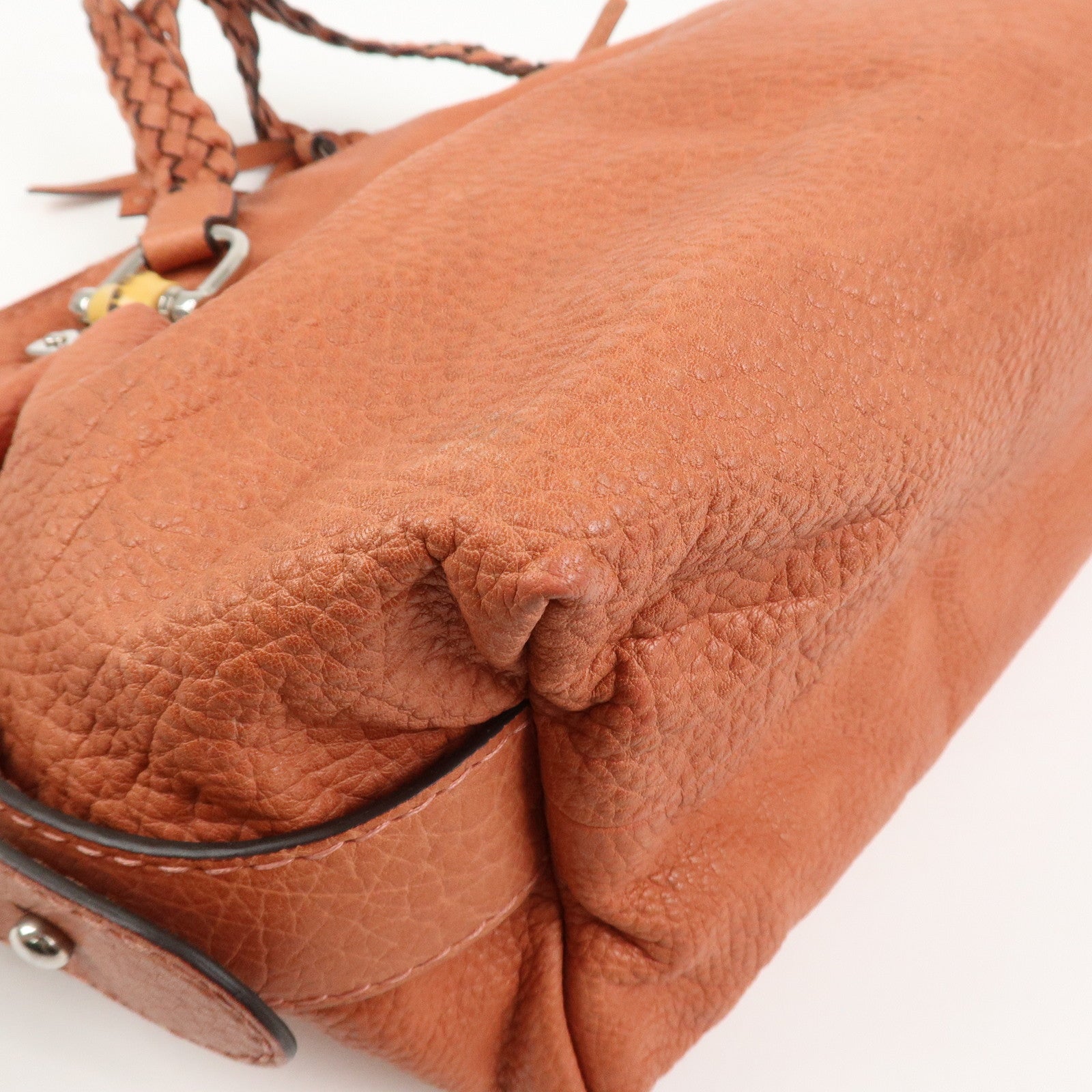 GUCCI Bamboo Leather Boston Bag Shoulder Bag Coral 232959