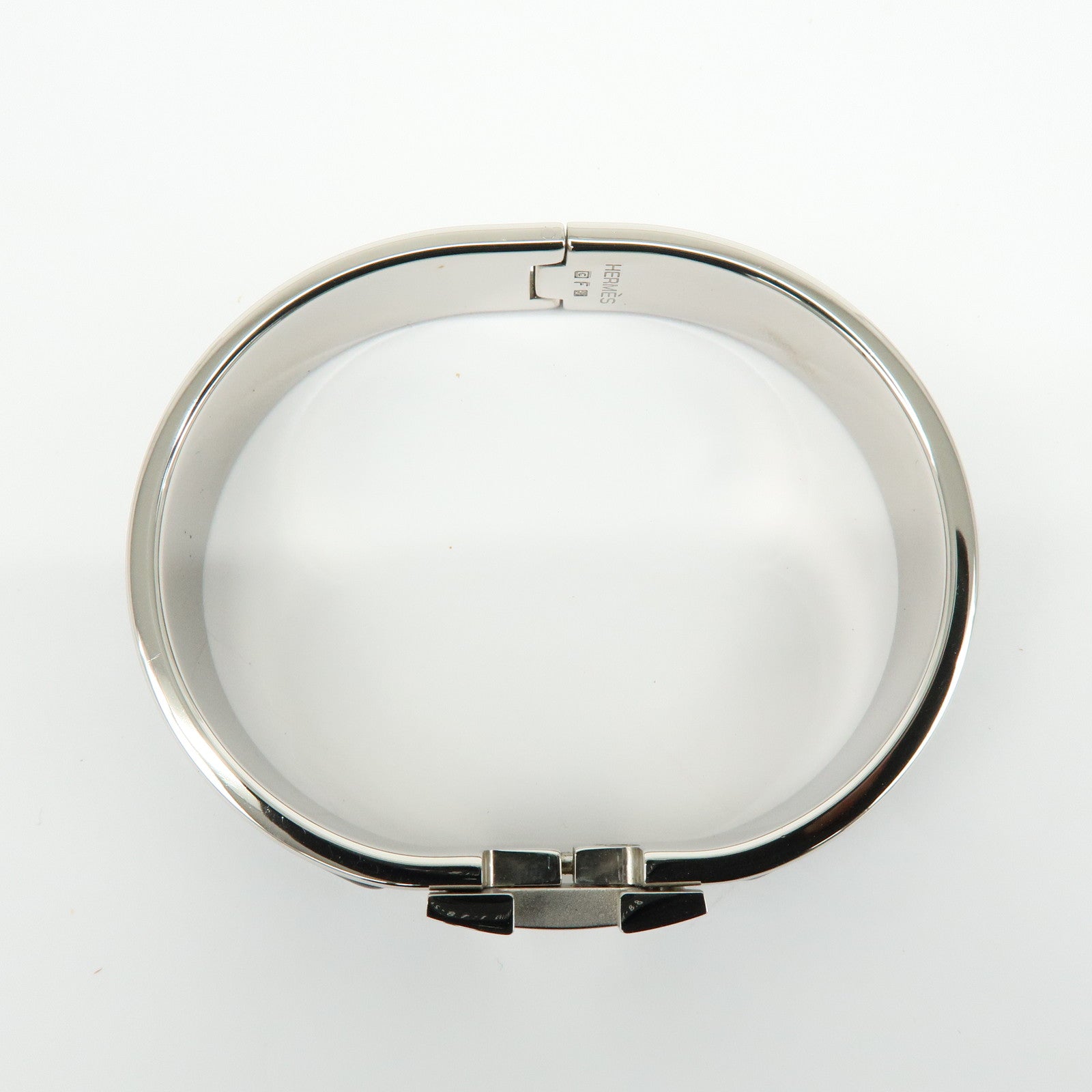 HERMES Clic Clac PM H Logo Metal Bracelet Bangle ▢Ｃ Stamped Black