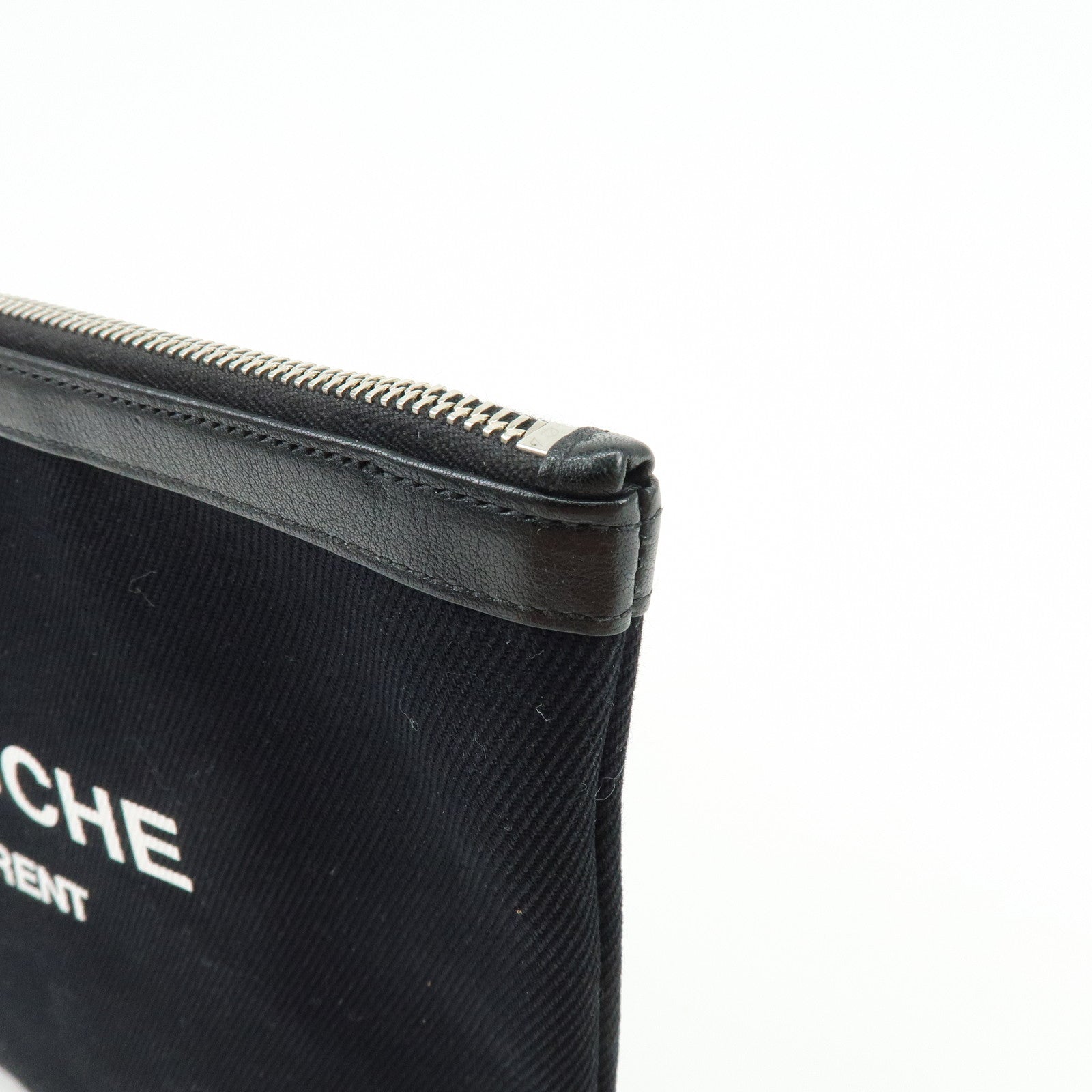 SAINT LAURENT PARIS Canvas Leather Clutch Bag Pouch Black